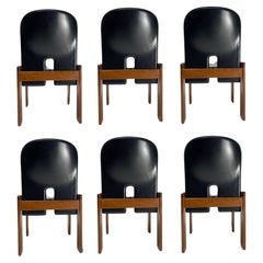 Set of 6 Black Leather "121" Chairs by Tobia Scarpa for Cassina, Italy, 1967