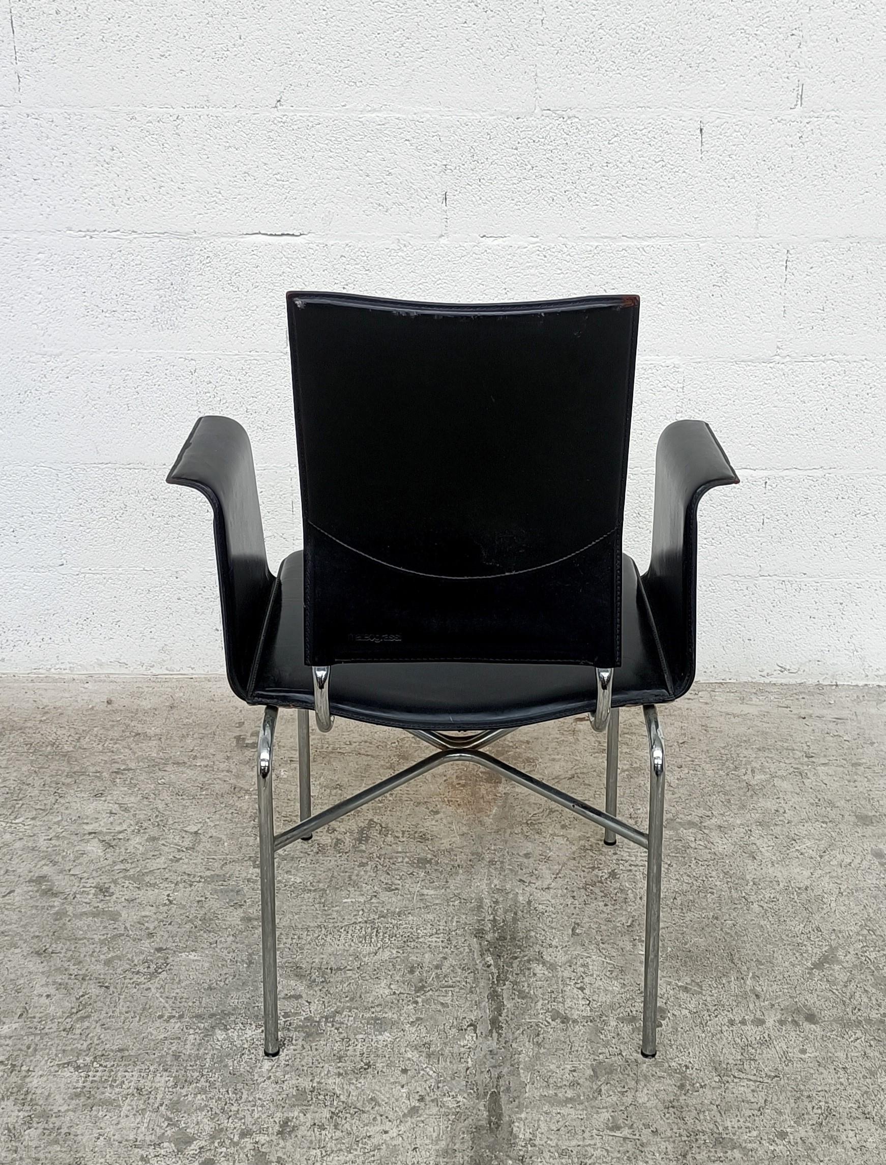 Set of 6 Black Leather and Steel Armchairs by Ross Littell for Matteo Grassi 80s 2