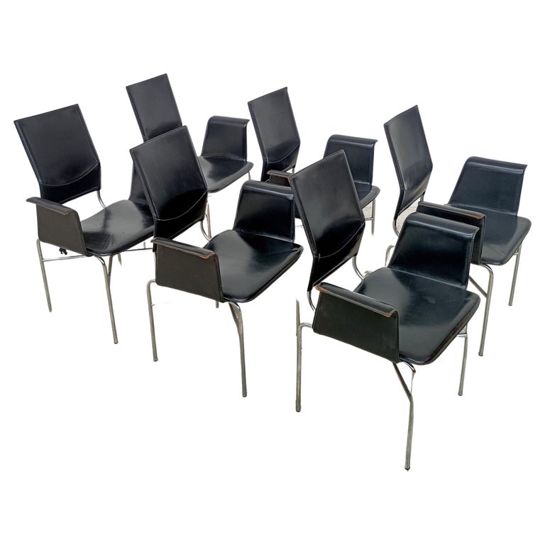 Ensemble de 6 fauteuils en cuir noir et acier de Ross Littell pour Matteo  Grassi, années 80 sur 1stDibs