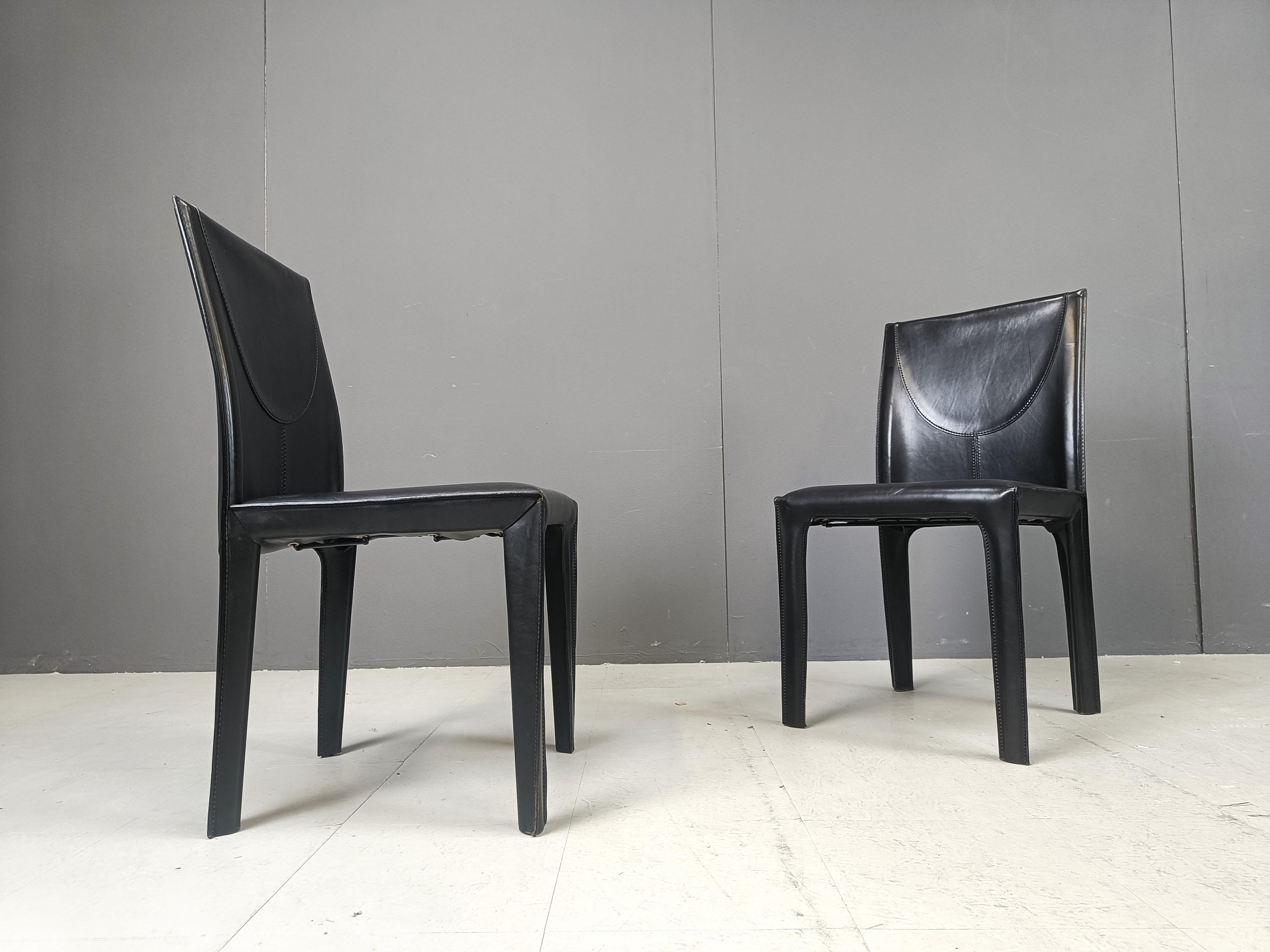 Set of 6 black leather dining chairs by Arper Italy, 1980s 4