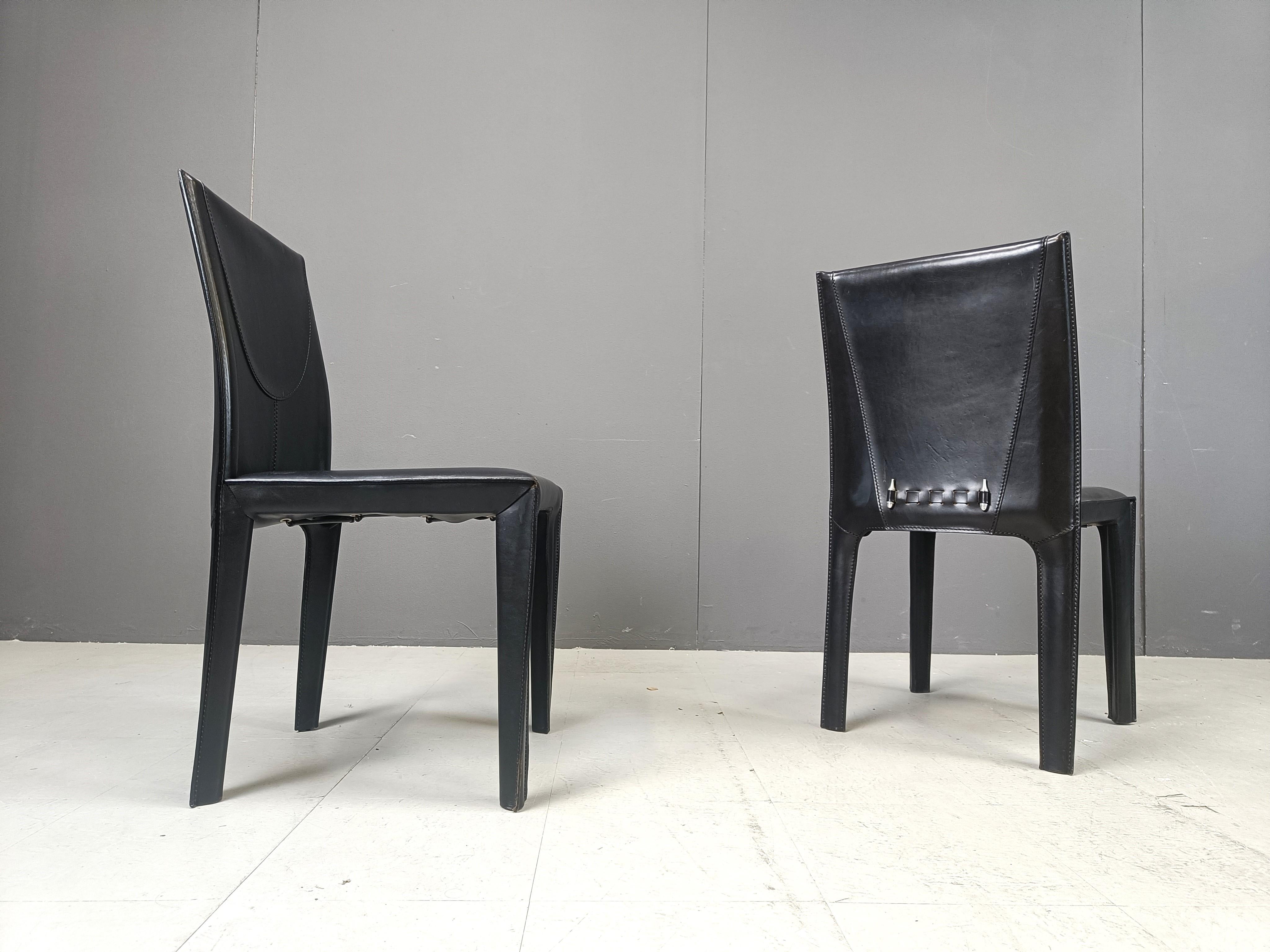 Set of 6 black leather dining chairs by Arper Italy, 1980s 5