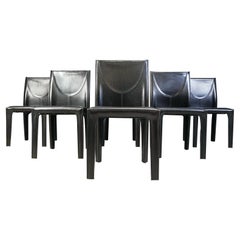Set of 6 black leather dining chairs by Arper Italy, 1980s