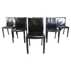 Set of 6 black leather dining chairs by Arper Italy, 1980s