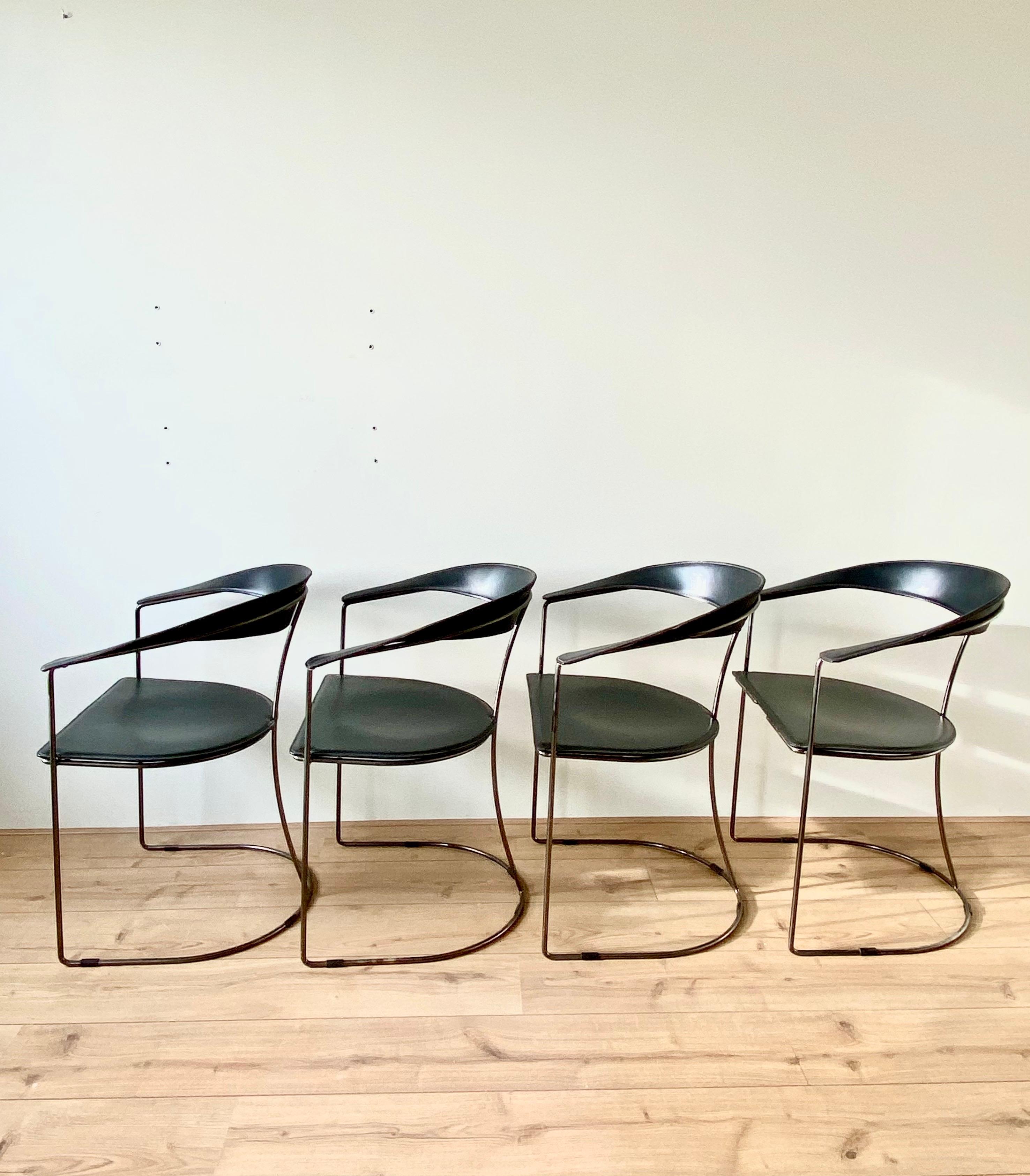 Minimalist Set of 6 Black Leather Italian Dining Room Chairs, by Arrben, 1980s FINAL SALE