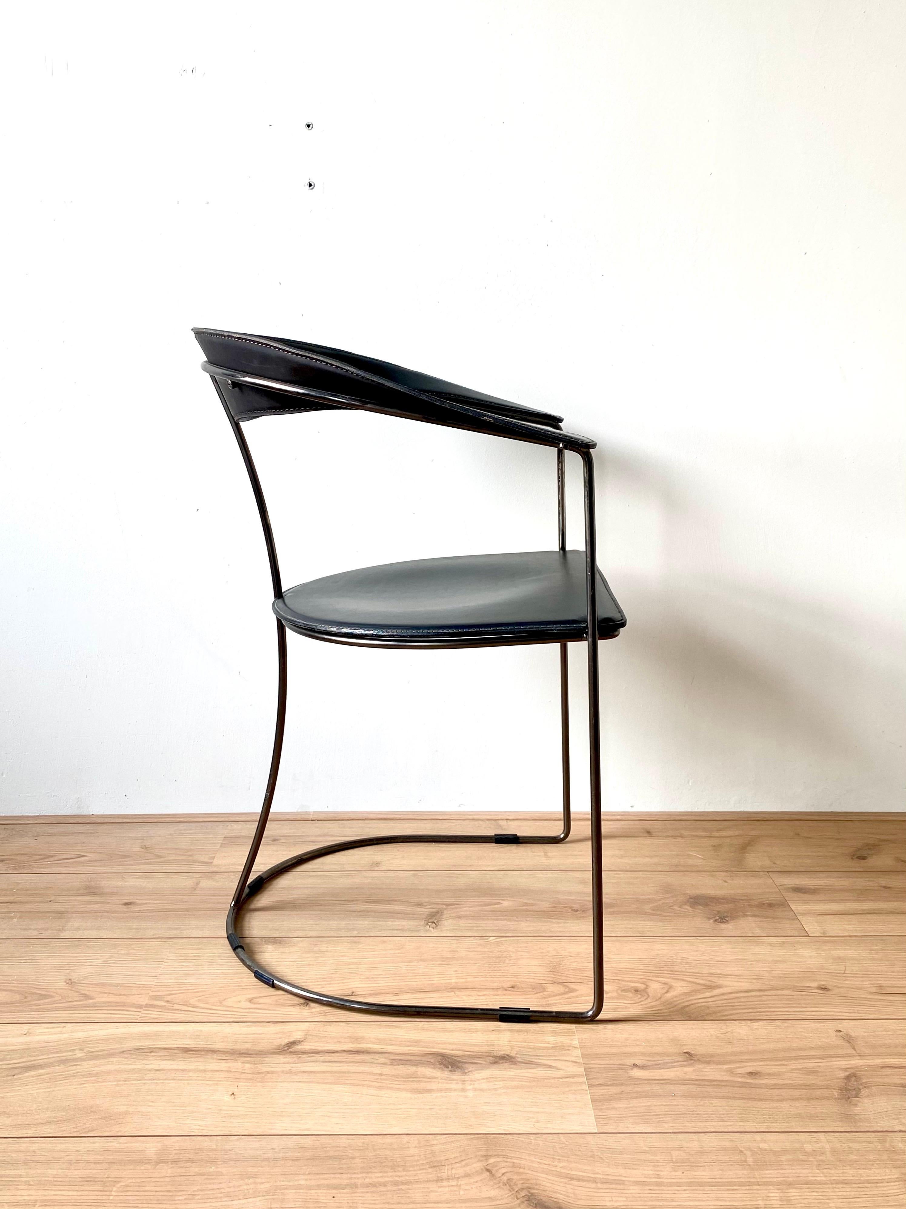 20th Century Set of 6 Black Leather Italian Dining Room Chairs, by Arrben, 1980s FINAL SALE