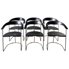 Set of 6 Black Leather Italian Dining Room Chairs, by Arrben, 1980s FINAL SALE