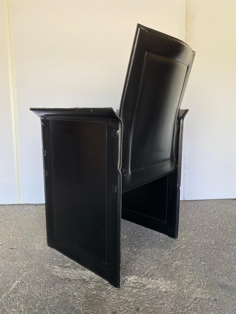 Set of 6 Black Leather Korium Dining Chairs, Tito Agnoli for Matteo Grassi For Sale 5