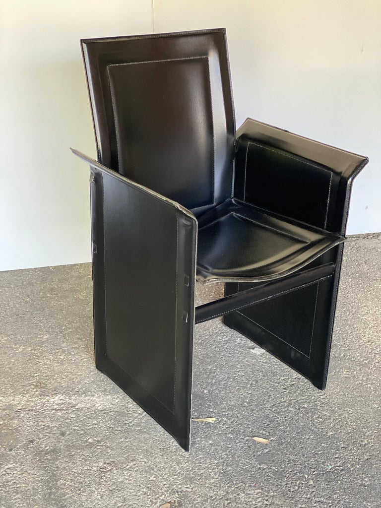 Mid-Century Modern Set of 6 Black Leather Korium Dining Chairs, Tito Agnoli for Matteo Grassi For Sale