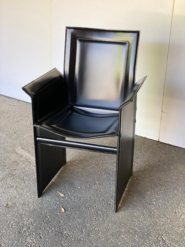 Set of 6 Black Leather Korium Dining Chairs, Tito Agnoli for Matteo Grassi In Good Condition For Sale In Austin, TX
