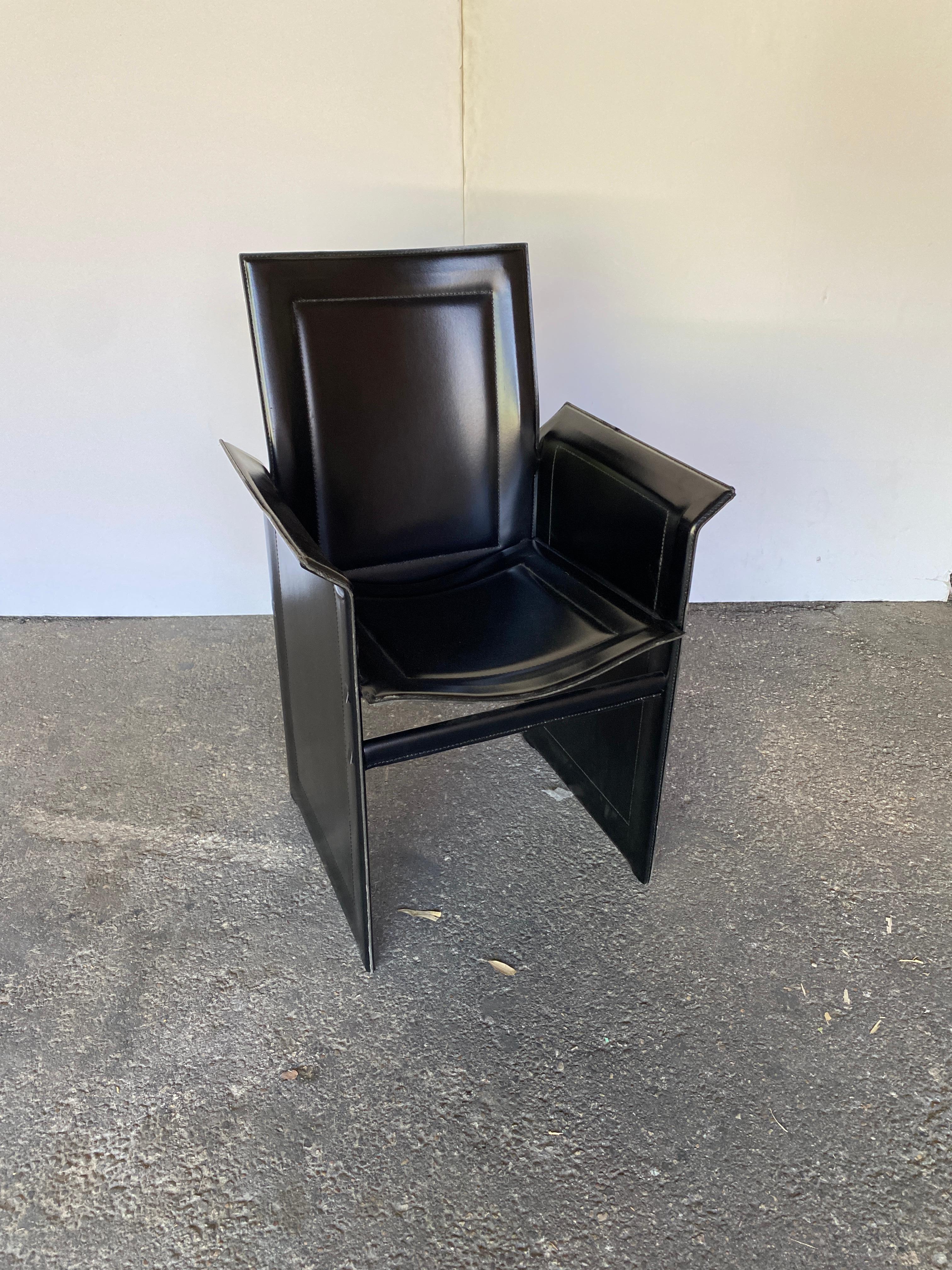 Set of 6 Black Leather Korium Dining Chairs, Tito Agnoli for Matteo Grassi 1