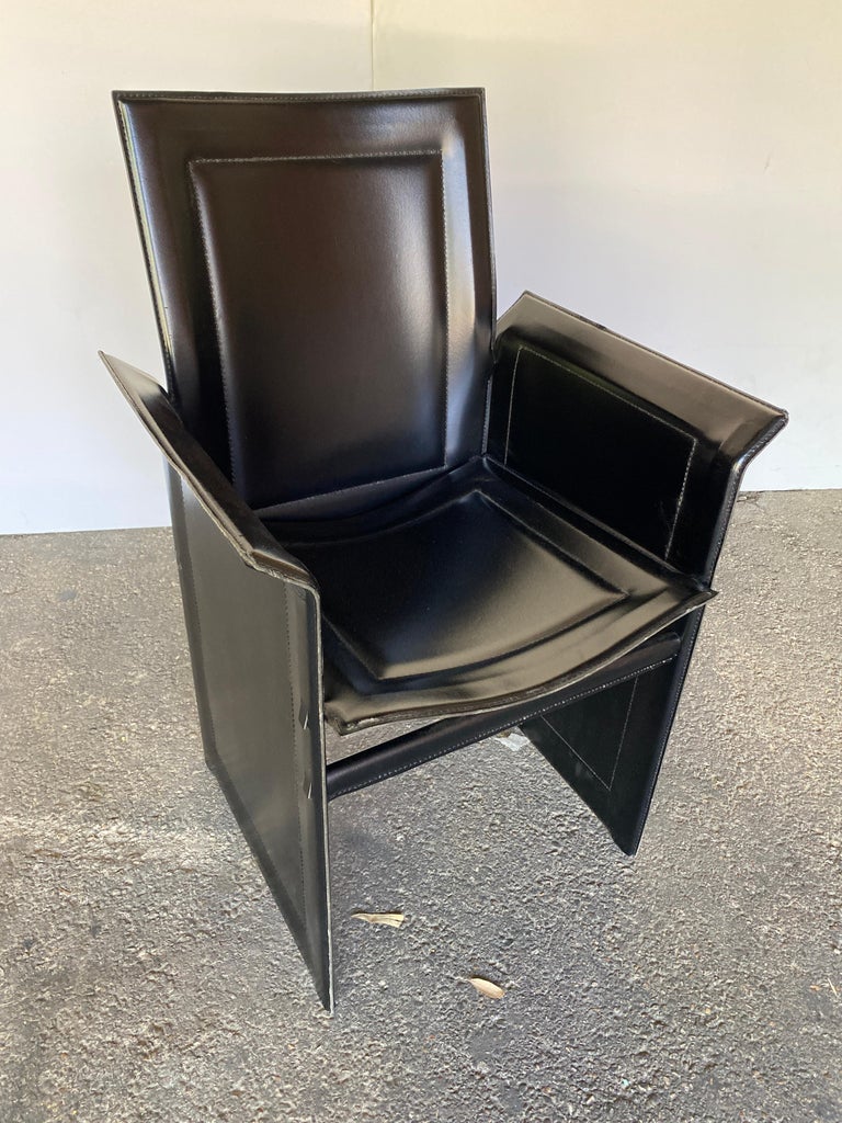 Set of 6 Black Leather Korium Dining Chairs, Tito Agnoli for Matteo Grassi For Sale 2