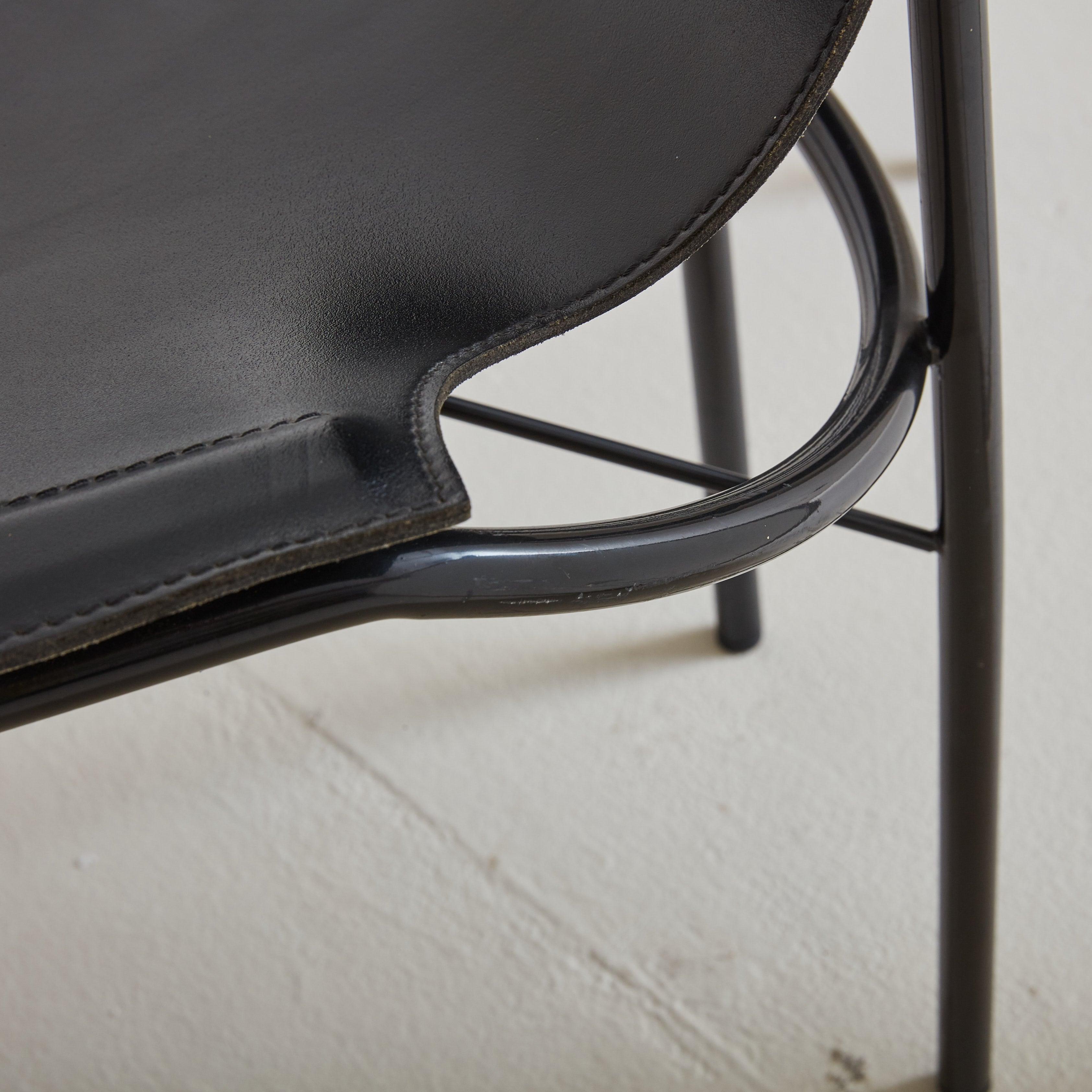 Set of 6 Black Leather Sling Dining Chairs, Italy 1980s For Sale 3