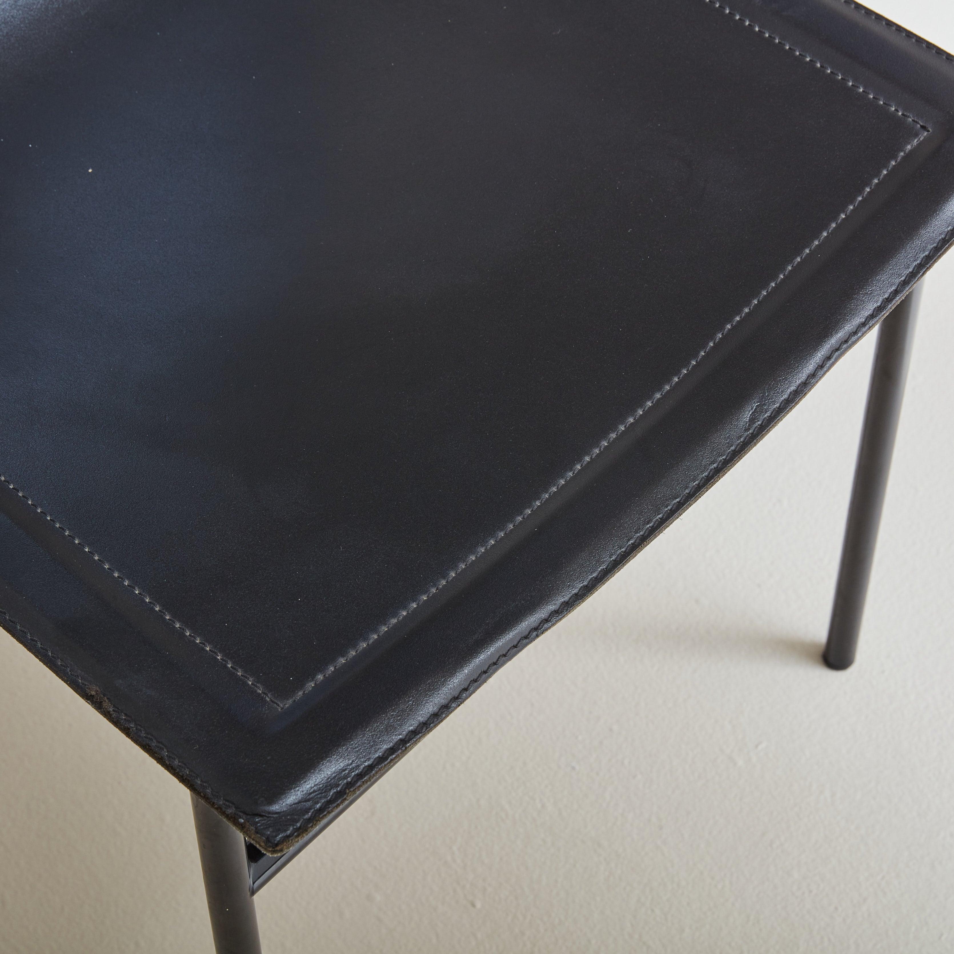 Set of 6 Black Leather Sling Dining Chairs, Italy 1980s In Excellent Condition For Sale In Chicago, IL