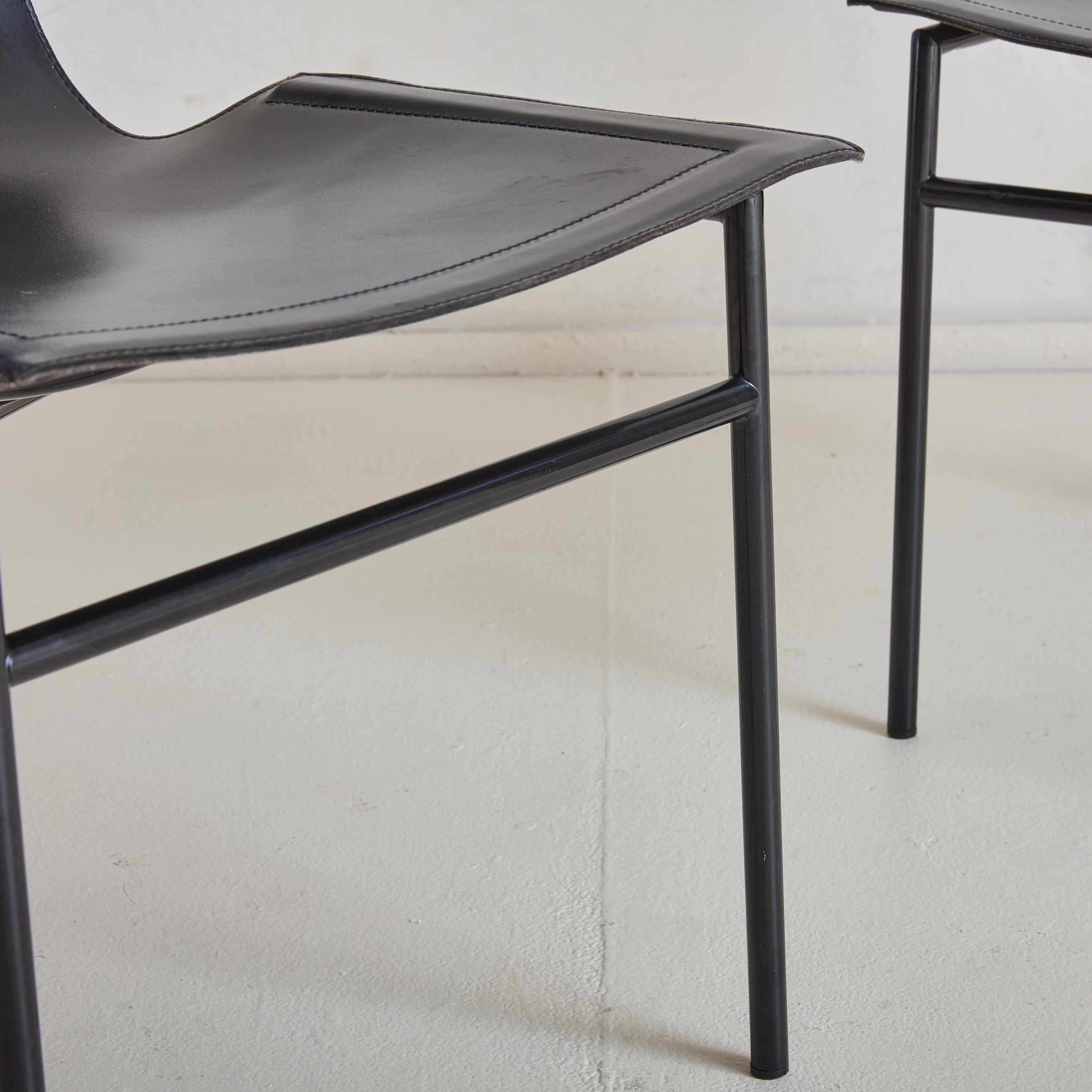 Set of 6 Black Leather Sling Dining Chairs, Italy 1980s For Sale 1