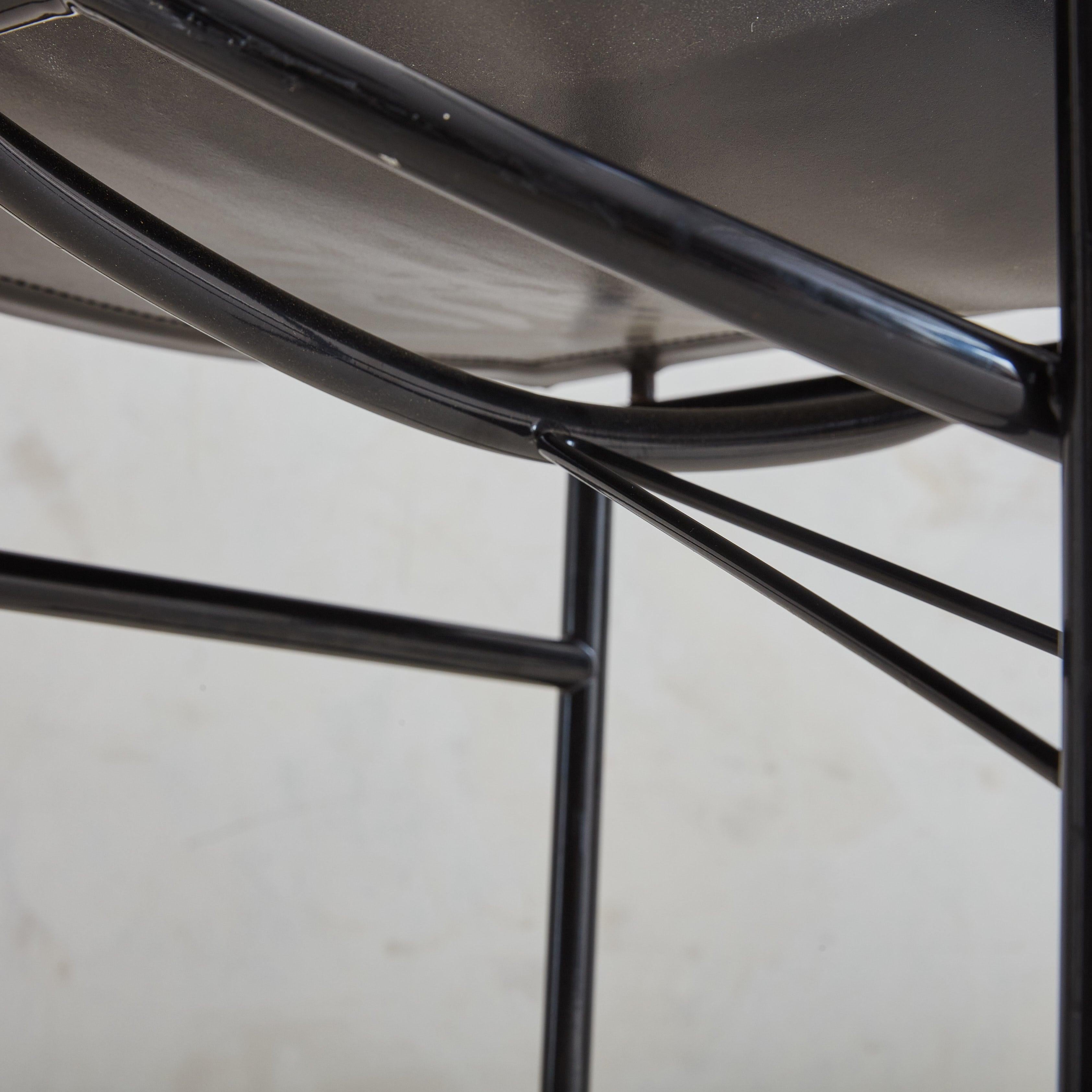 Set of 6 Black Leather Sling Dining Chairs, Italy 1980s For Sale 2