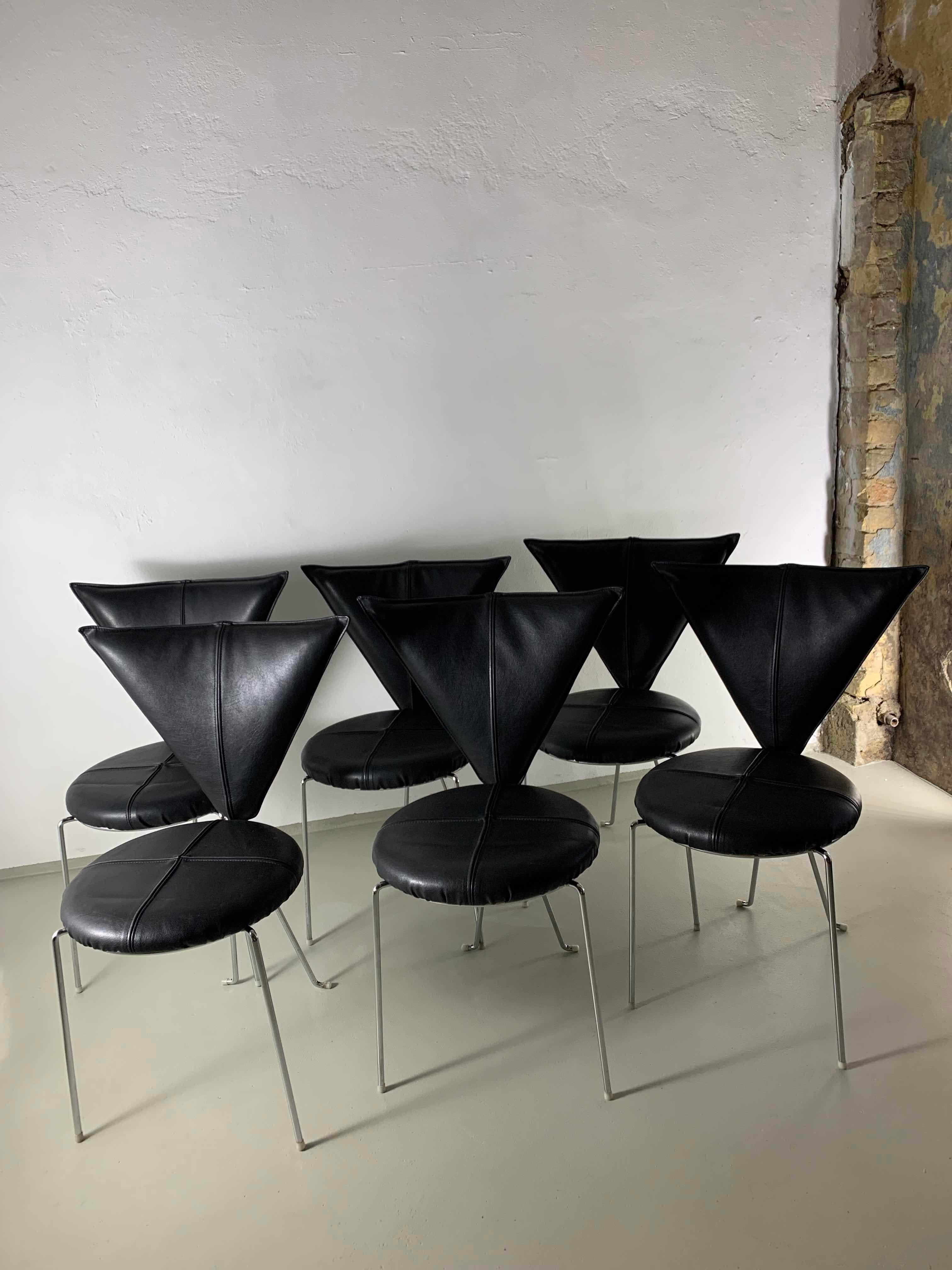Set of 6 Black Leatherette Metal Chairs From Lubke, Germany 1990s For Sale 4