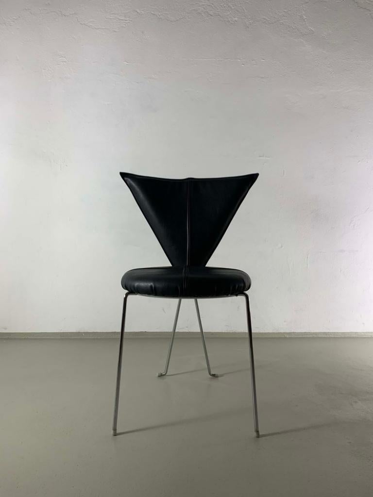 Post-Modern Set of 6 Black Leatherette Metal Chairs From Lubke, Germany 1990s For Sale
