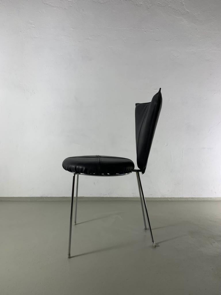 Set of 6 Black Leatherette Metal Chairs From Lubke, Germany 1990s In Good Condition For Sale In Rīga, LV
