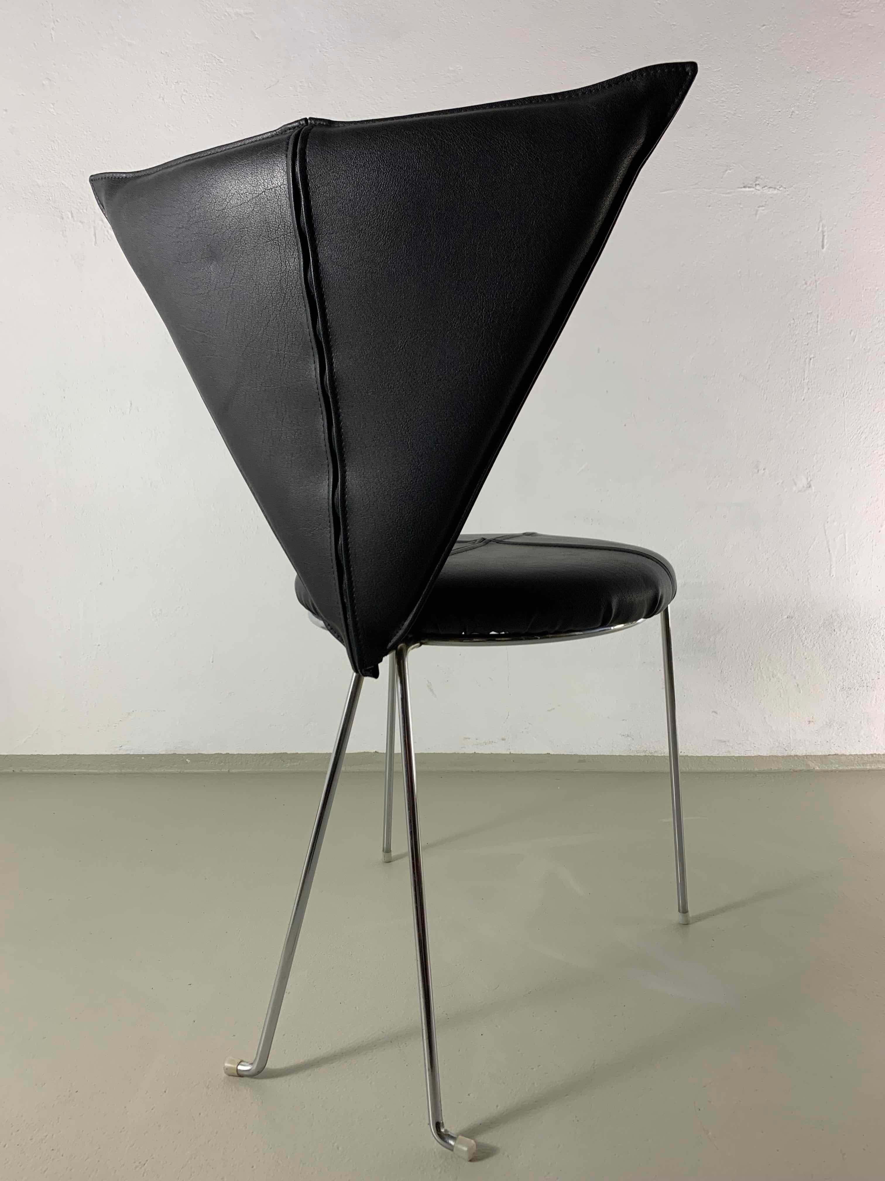 Set of 6 Black Leatherette Metal Chairs From Lubke, Germany 1990s For Sale 1