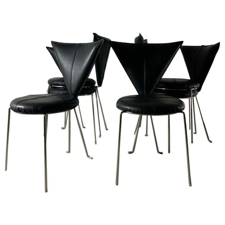 Set di 6 sedie in similpelle nera di Lubke, Germania, anni '90