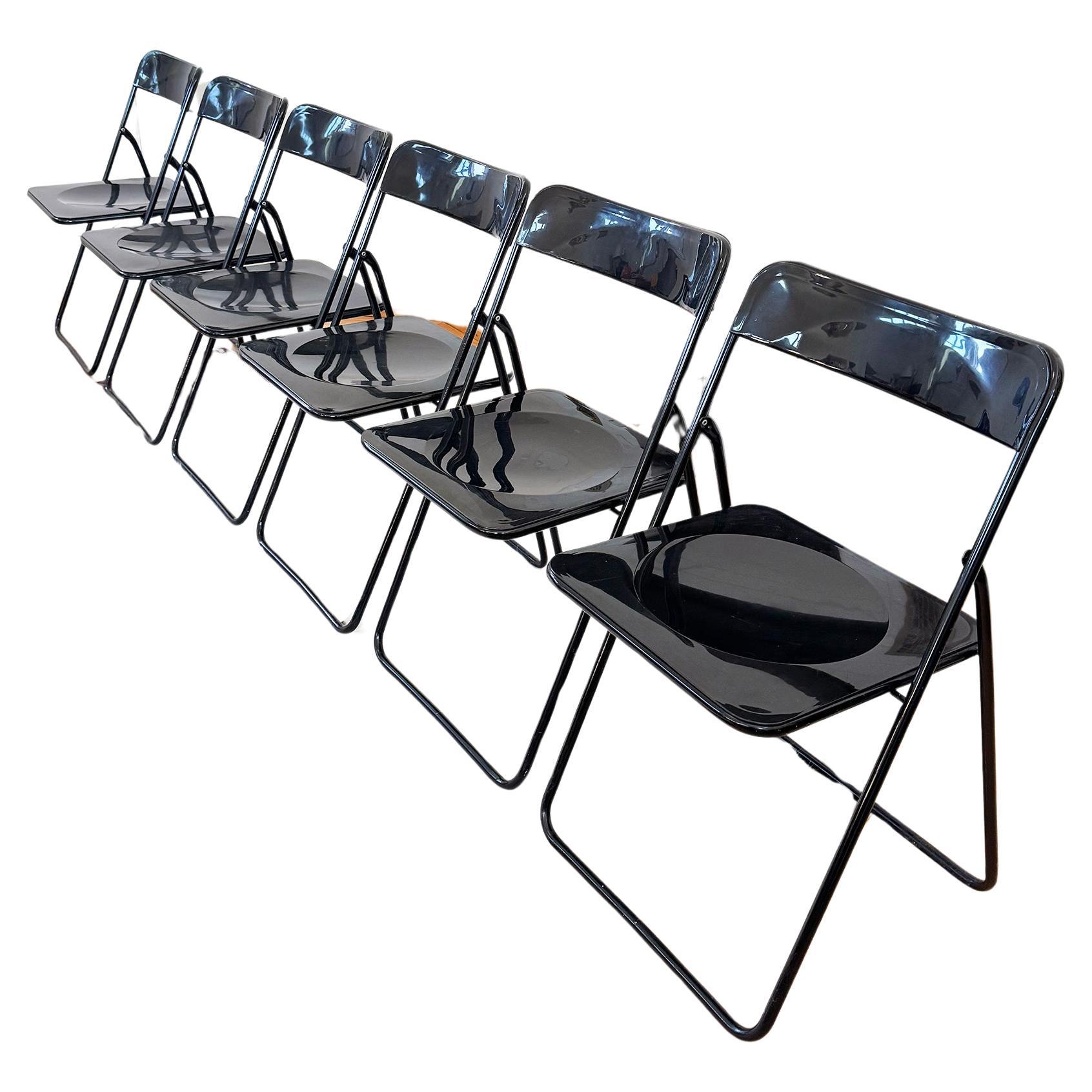 Set of 6 Black Swedish Postmodern 80s Vintage Nils Gammelgaard Ikea "Ted" Chairs