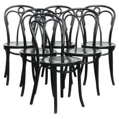 Set of 6 black vintage Thonet style bistro chairs with elegant design