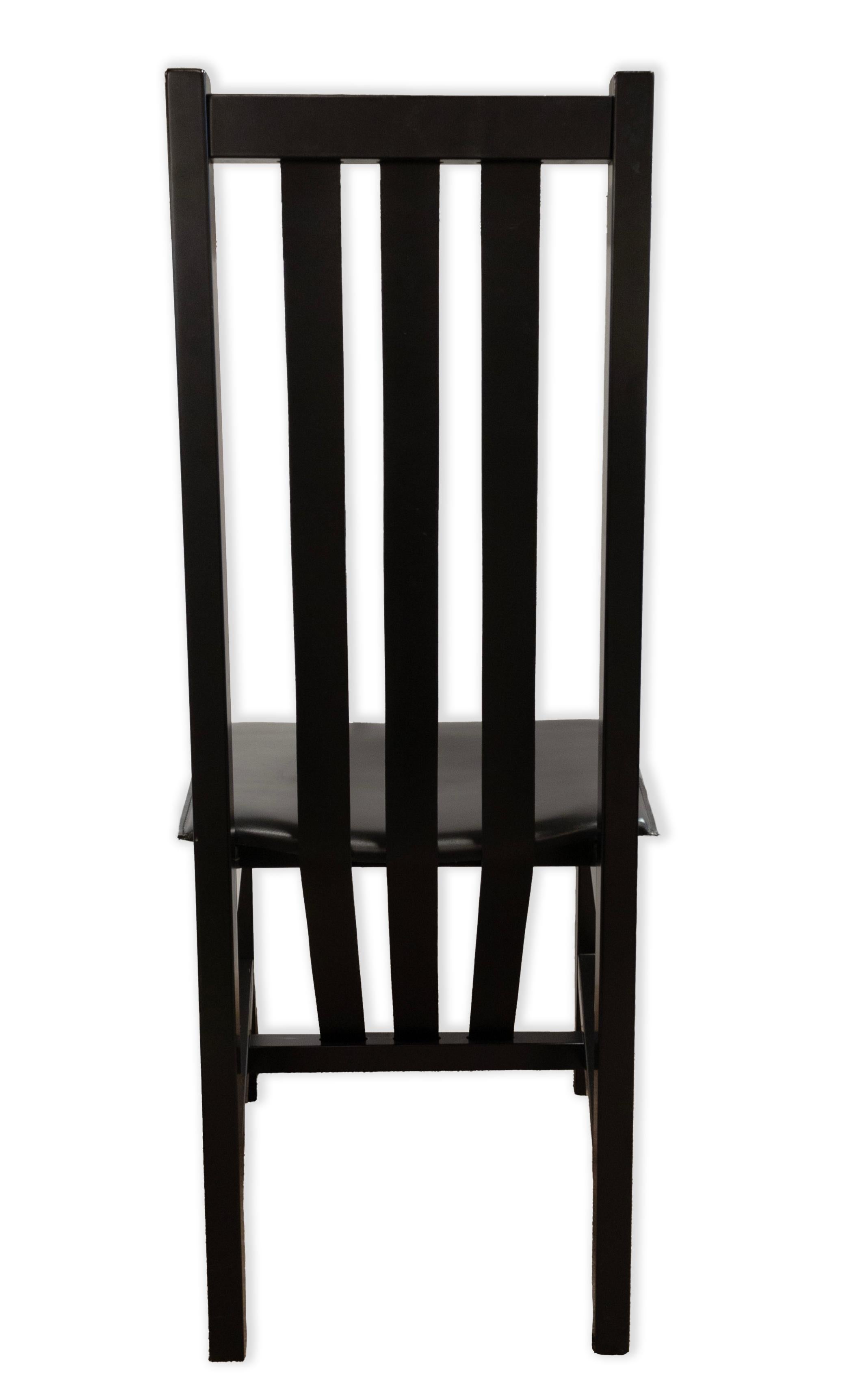Set of 6 Black Wood and Leather Strap Contemporary Dining Chairs Made in Italy In Good Condition For Sale In Keego Harbor, MI
