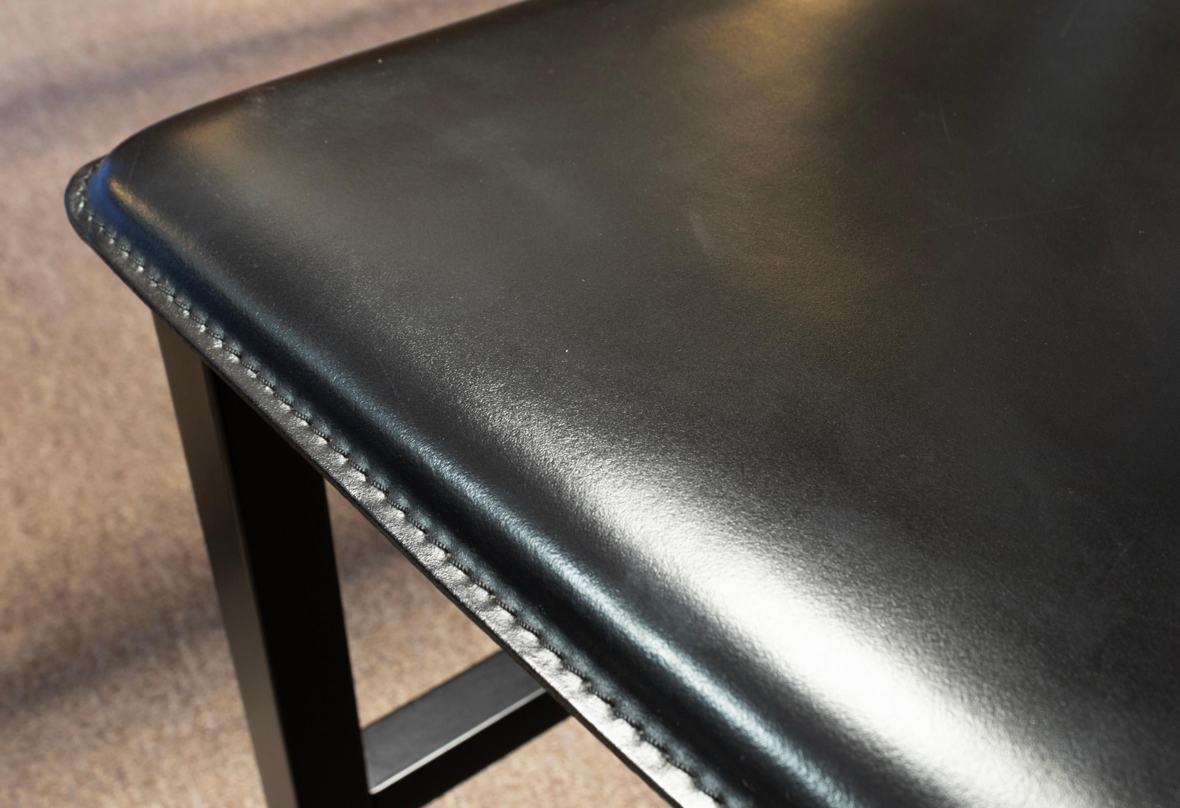 Set of 6 Black Wood and Leather Strap Contemporary Dining Chairs Made in Italy For Sale 1