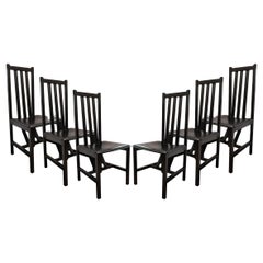 Set of 6 Black Wood and Leather Strap Contemporary Dining Chairs Made in Italy
