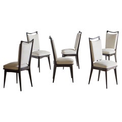 Set of 6 Black Wood Frame Upholstered Dining Chairs, Italy 20th Century