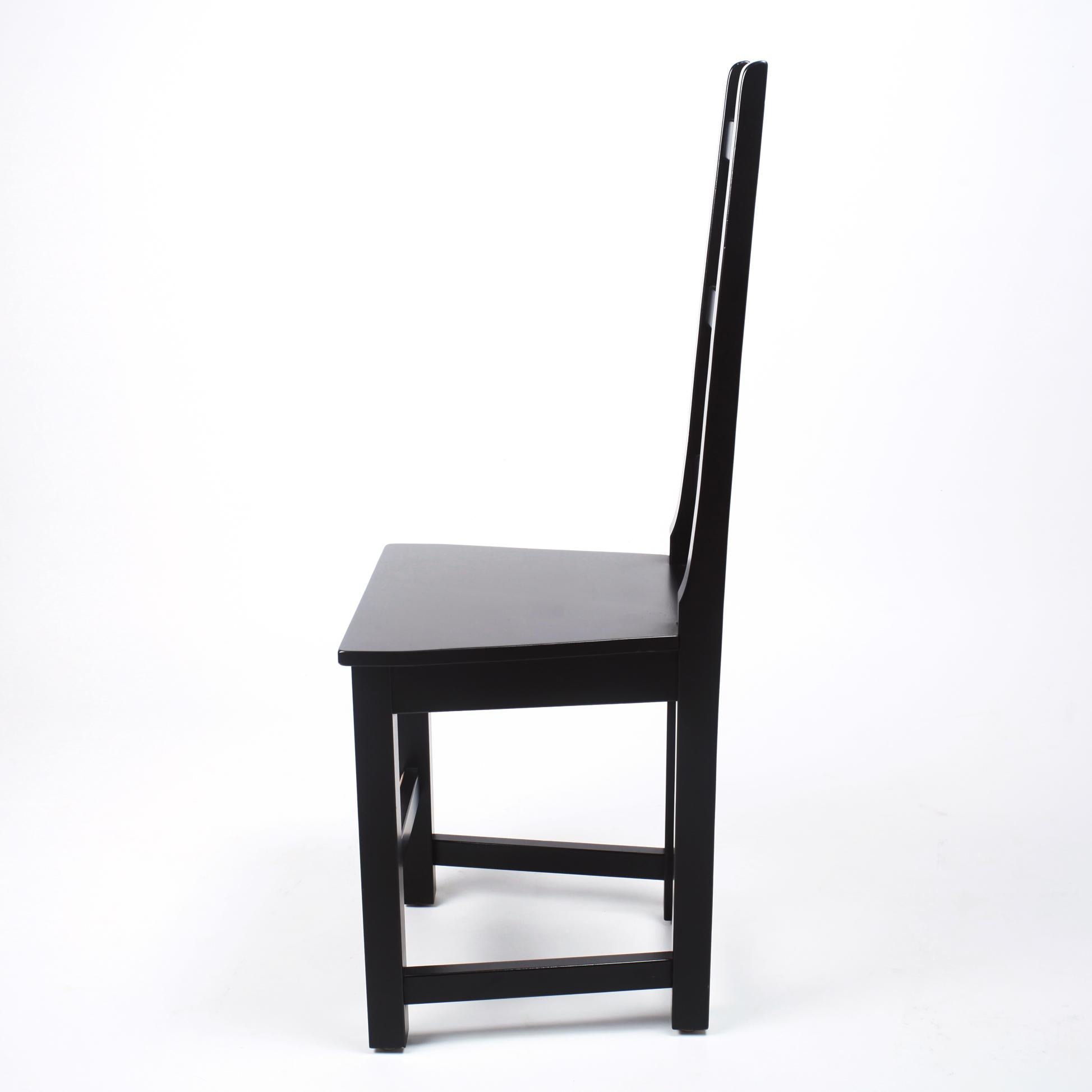 Scandinavian Modern Set of 6 Black Wood Swedish Dining Chairs Sven Larsson, 80s