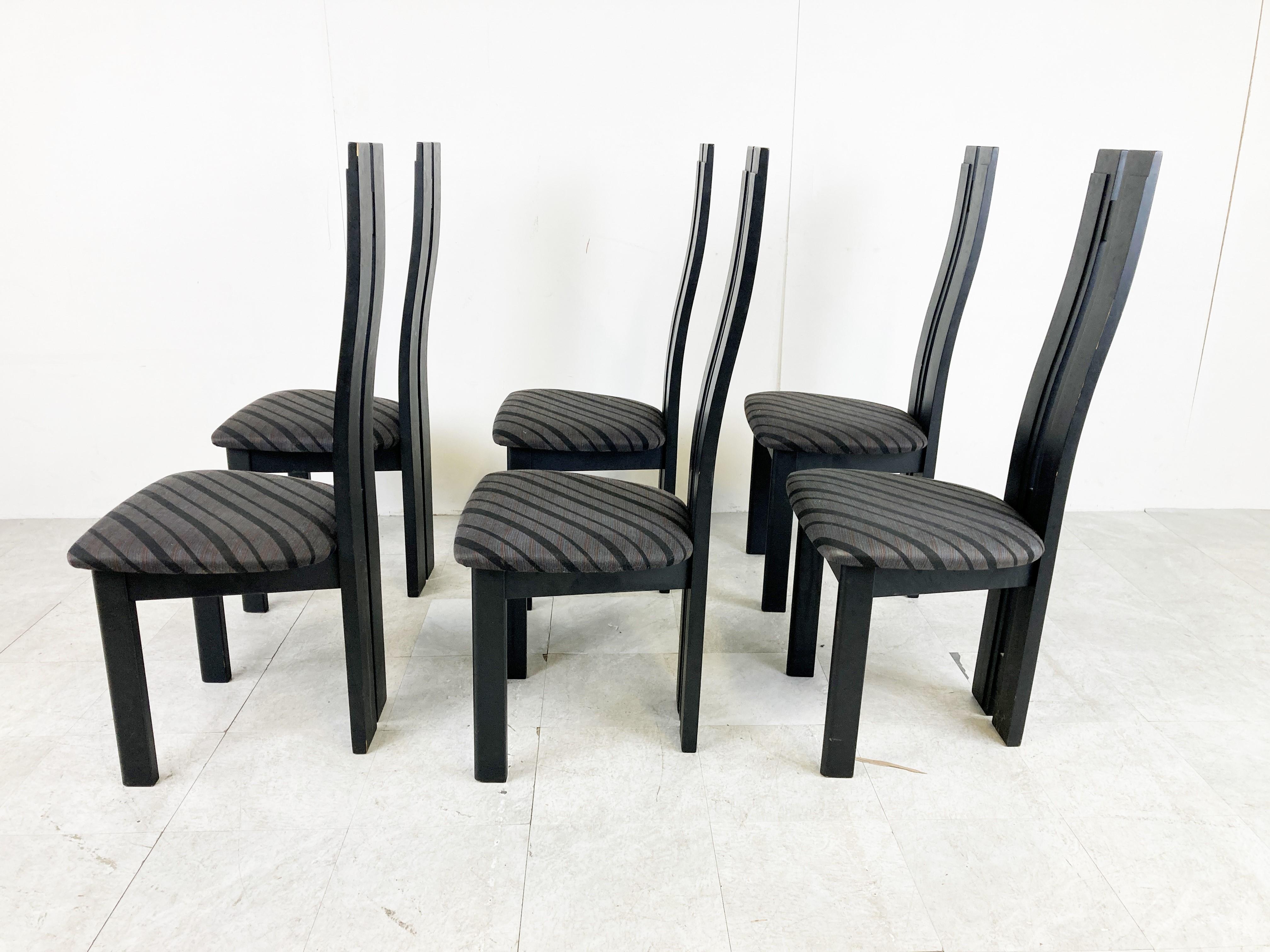 Set of 6 Black Wooden High Back Dining Chairs, 1980s In Good Condition For Sale In HEVERLEE, BE