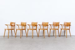 Set of 6 Blonde 1950s Cor Alons Inspired Blonde Arm Chairs