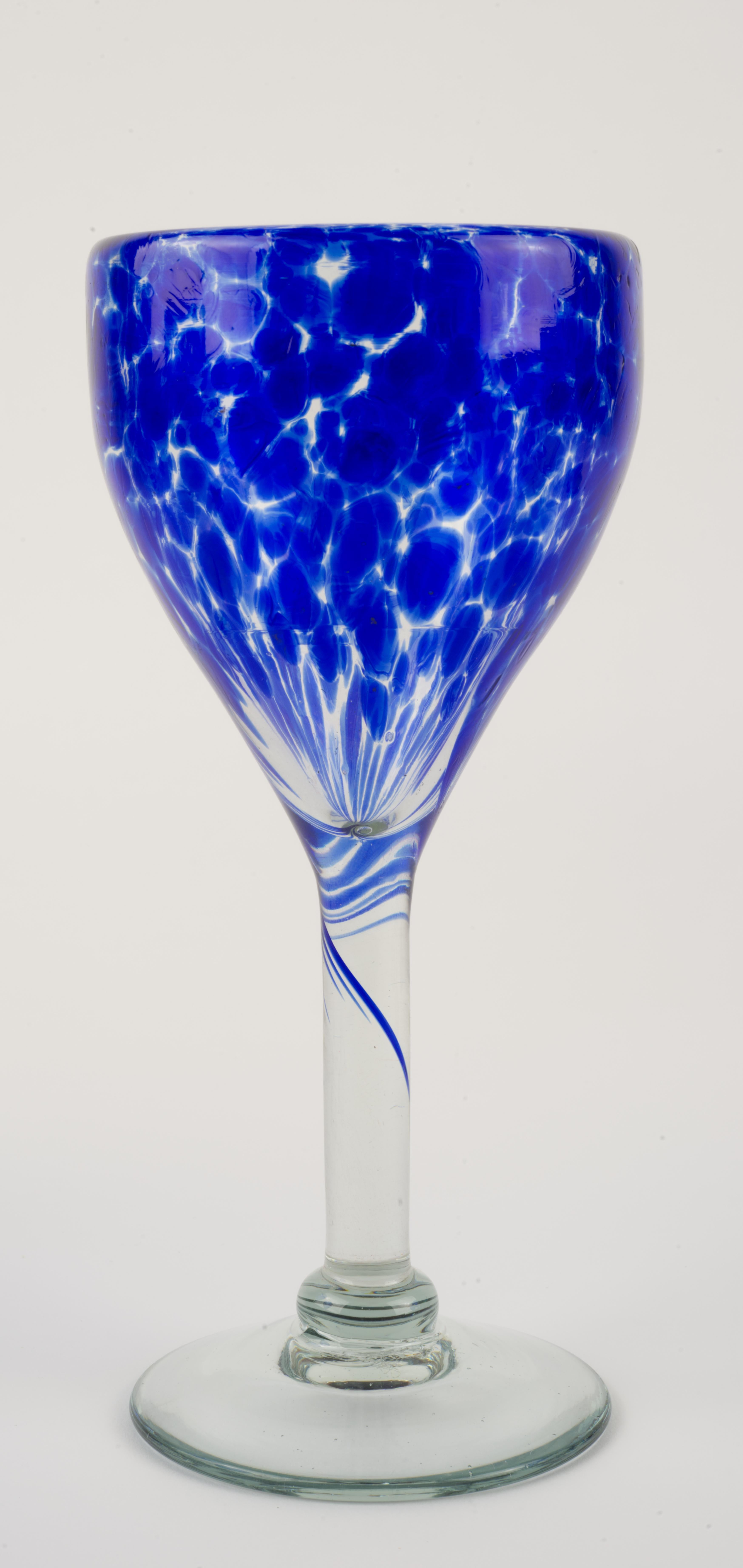 XX secolo Set di 6 bicchieri da acqua o da vino soffiati blu cobalto e trasparenti Messico in vendita