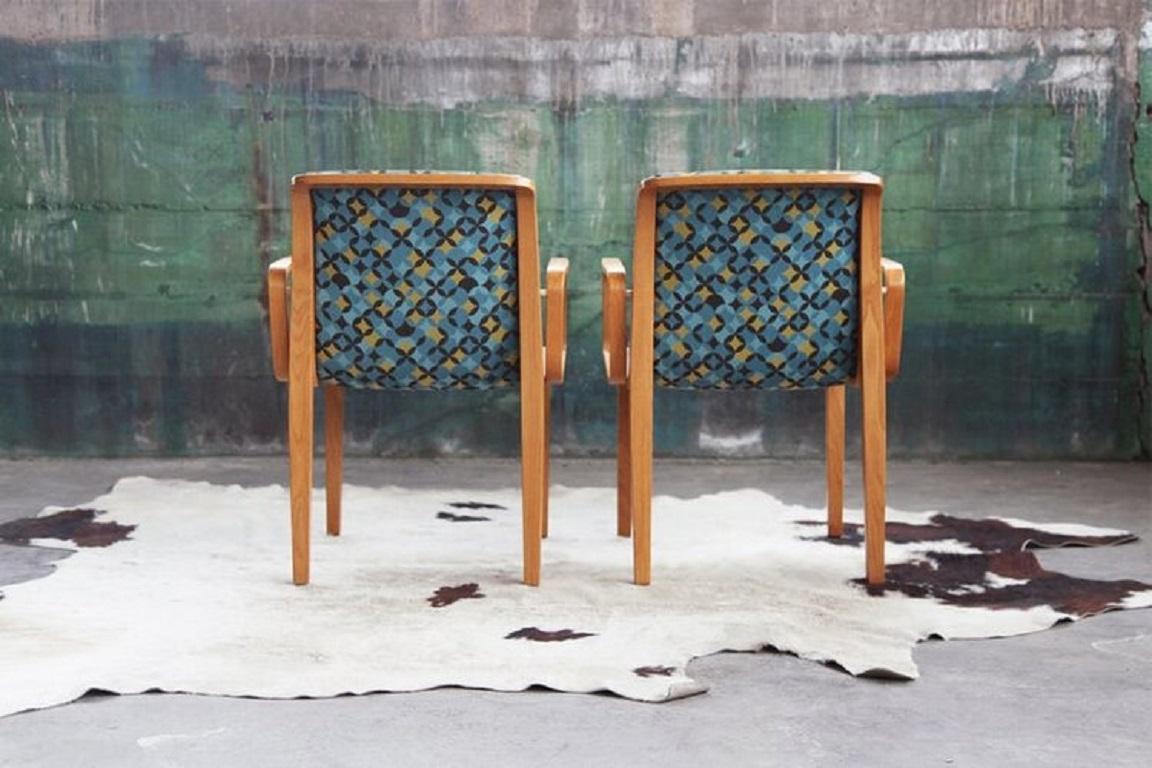 Mid-Century Modern Ensemble de 6 chaises de salle à manger postmodernes en bois cintré bleu 1305-U pour Knoll, 1970 en vente
