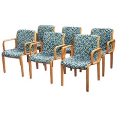 Set of 6 Blue 1305-U for Knoll Bentwood Postmodern Dining Chairs, 1970s