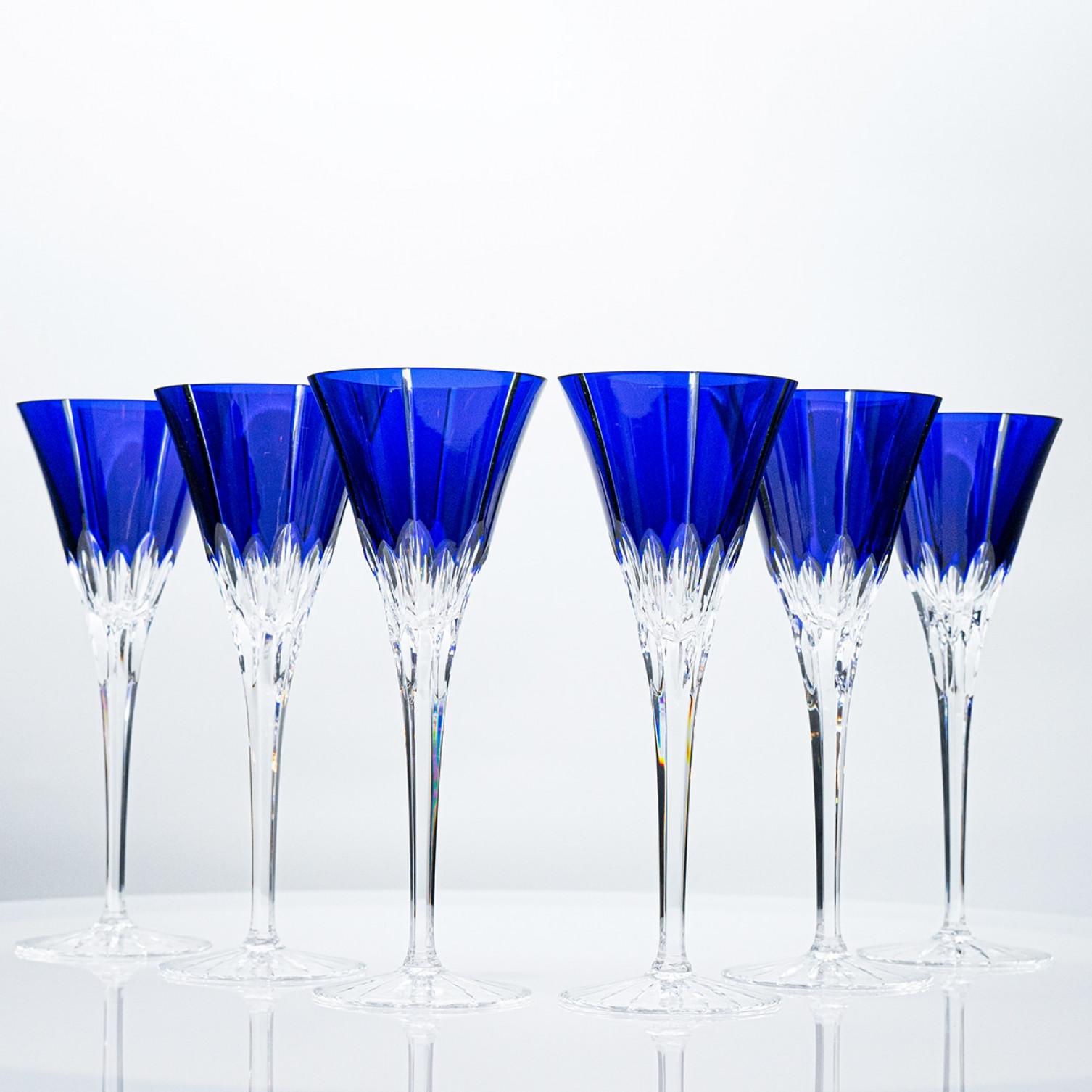 Set of 6 Blue Ajka Crystal Glasses, Hungary, 1960 For Sale 8