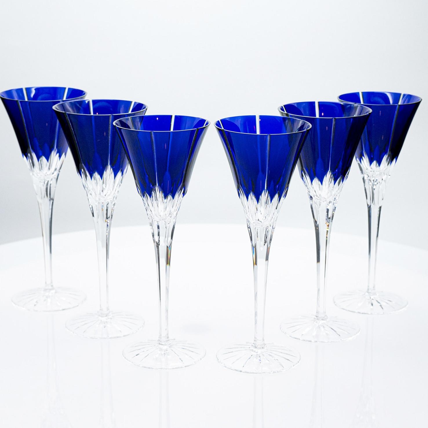 Cristallo Set di 6 bicchieri di cristallo blu Ajka, Ungheria, 1960 in vendita