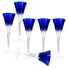 Set of 6 Blue Ajka Crystal Glasses, Hungary, 1960