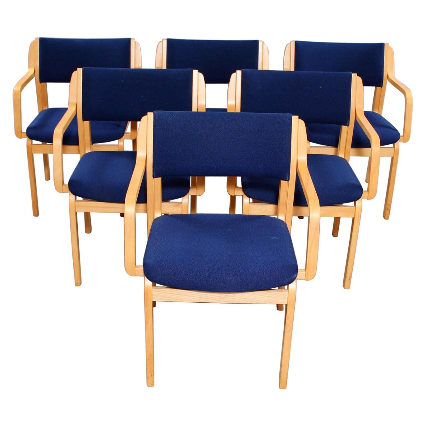 Set of 6 Blue and Beechwood Chairs by Farstrup Furniture