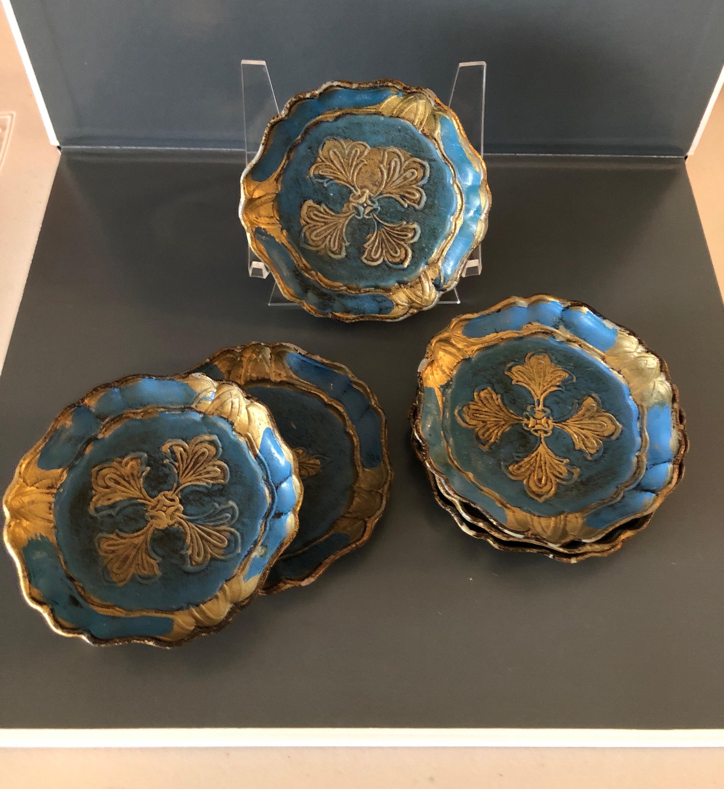 Set of (6) blue and gold vintage Florentine style coasters
Size: 3.5