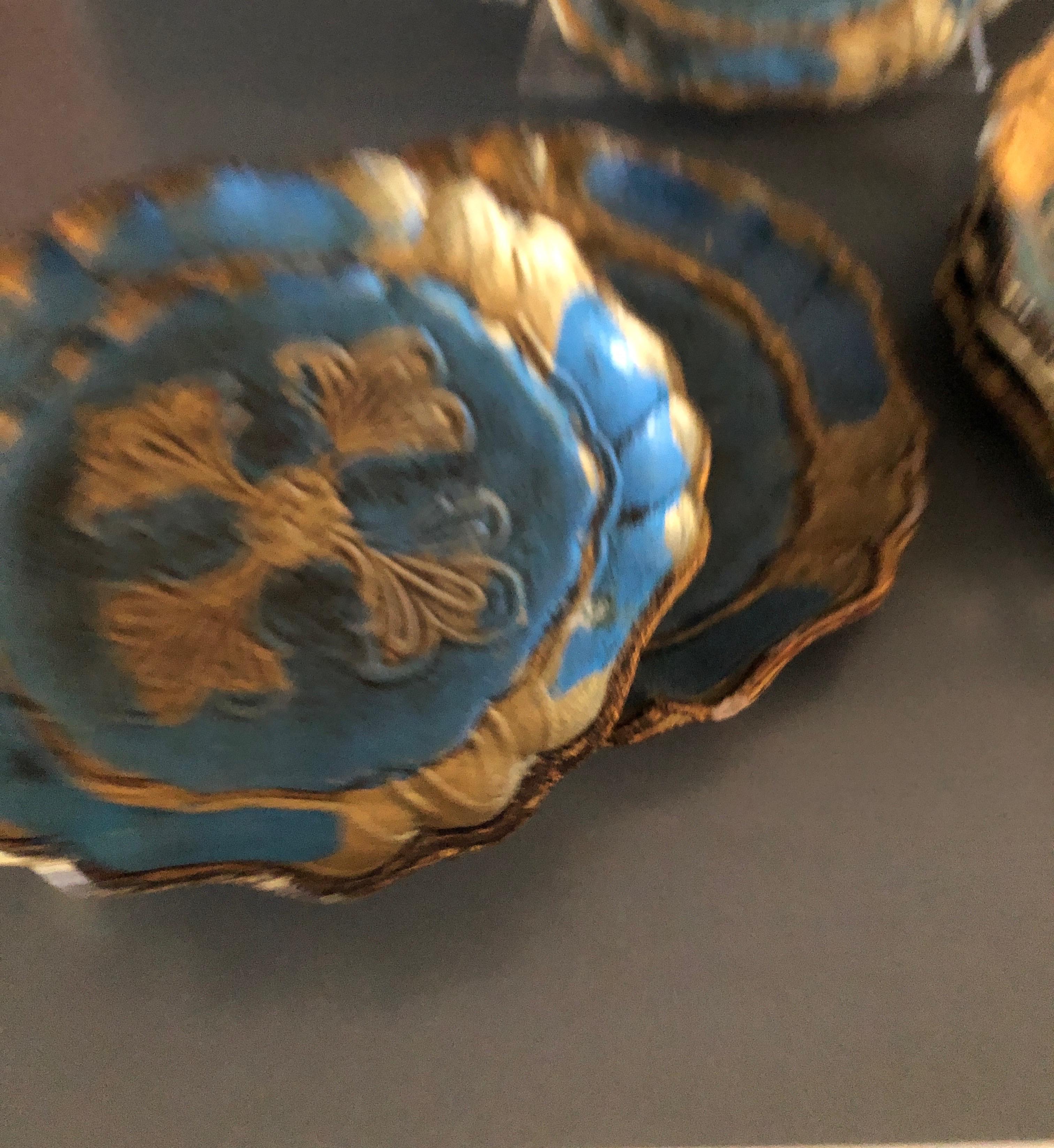 Italian Set of (6) Blue and Gold Vintage Florentine Style Coasters