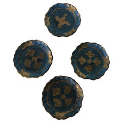 Set of (6) Blue and Gold Retro Florentine Style Coasters