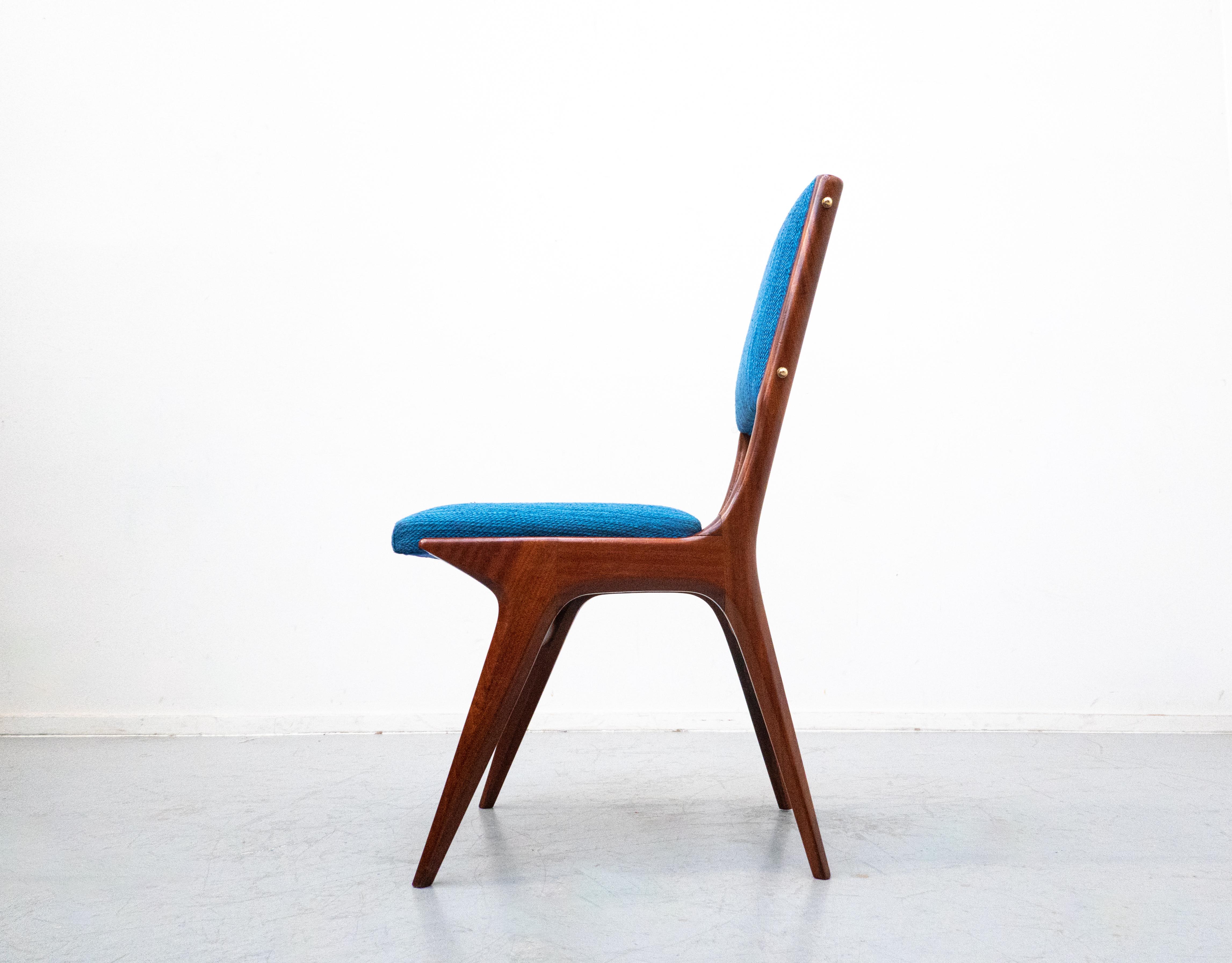 Set of 6 Blue Chairs Model 634 by Carlo de Carli for Cassina, Italy, 1950s For Sale 3