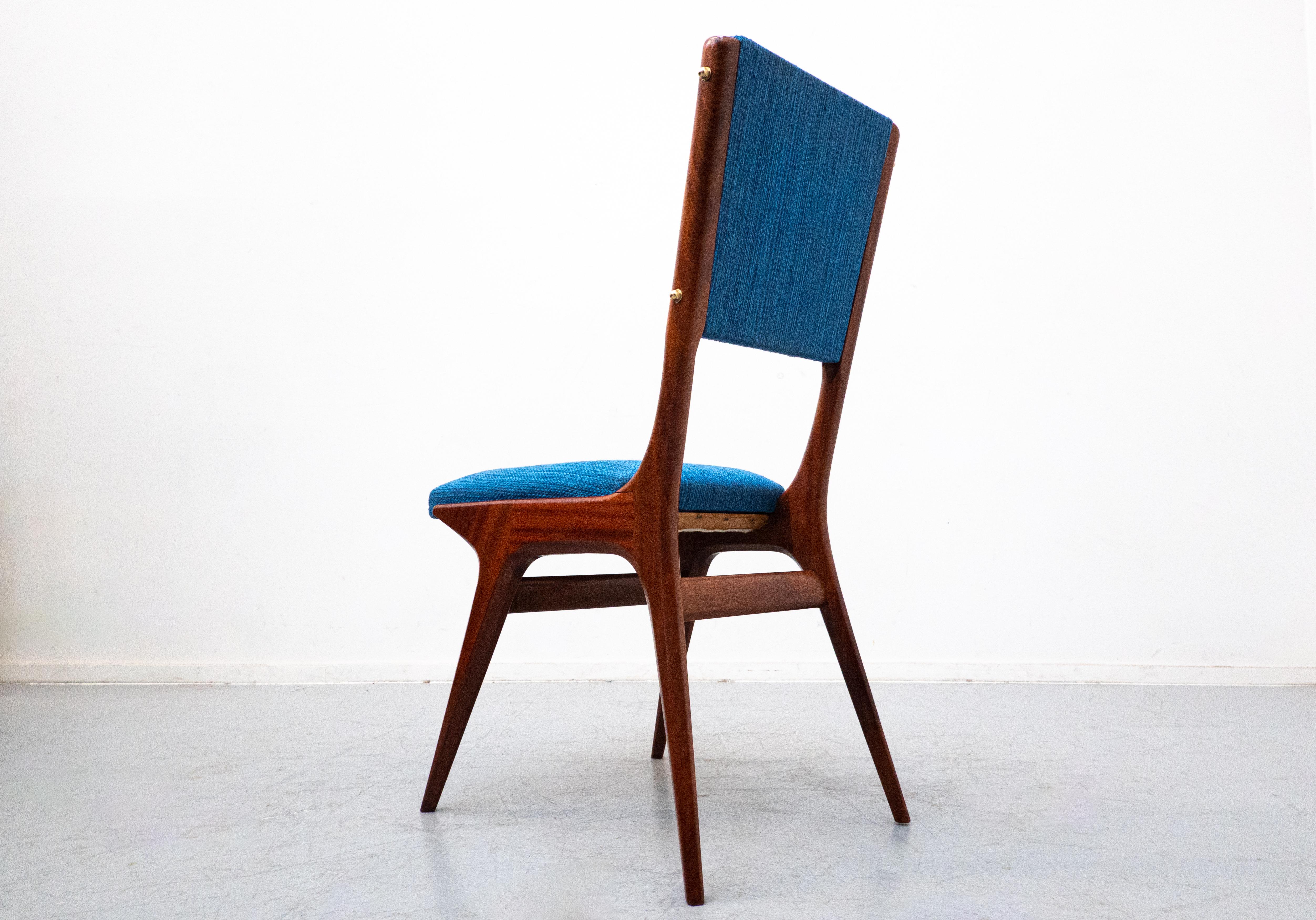 Set of 6 Blue Chairs Model 634 by Carlo de Carli for Cassina, Italy, 1950s For Sale 5