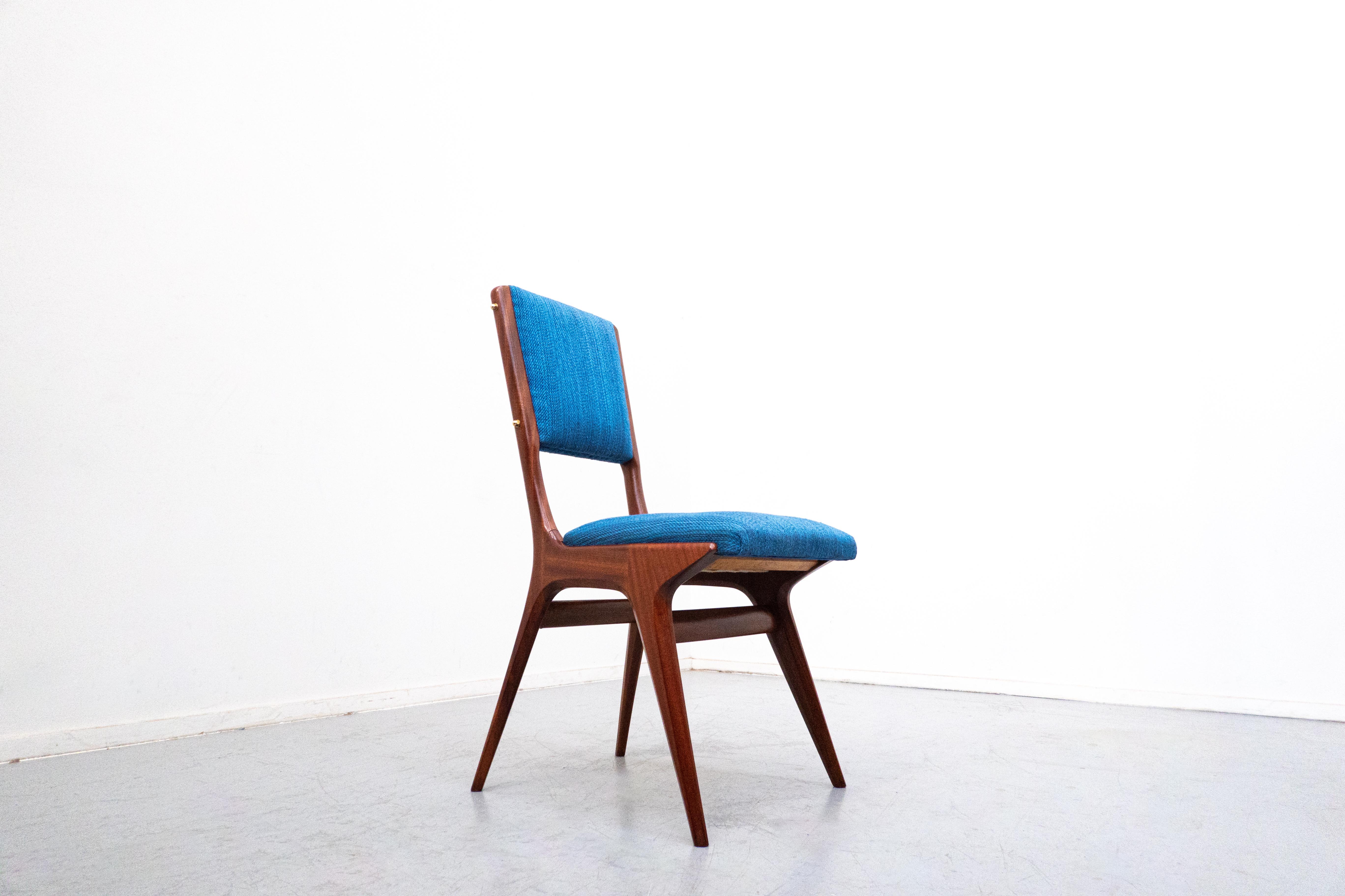Set of 6 Blue Chairs Model 634 by Carlo de Carli for Cassina, Italy, 1950s For Sale 8
