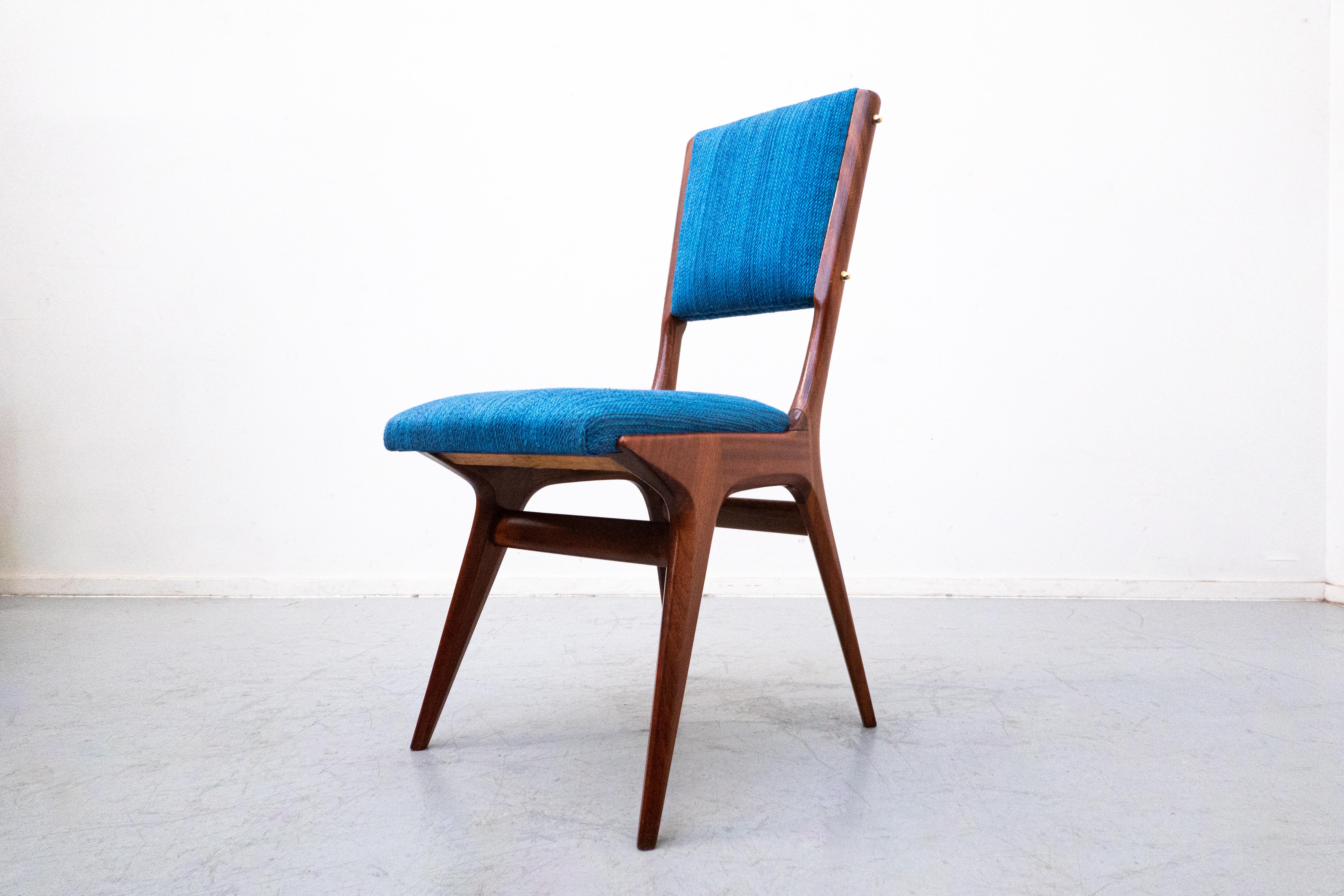 Mid-20th Century Set of 6 Blue Chairs Model 634 by Carlo de Carli for Cassina, Italy, 1950s For Sale