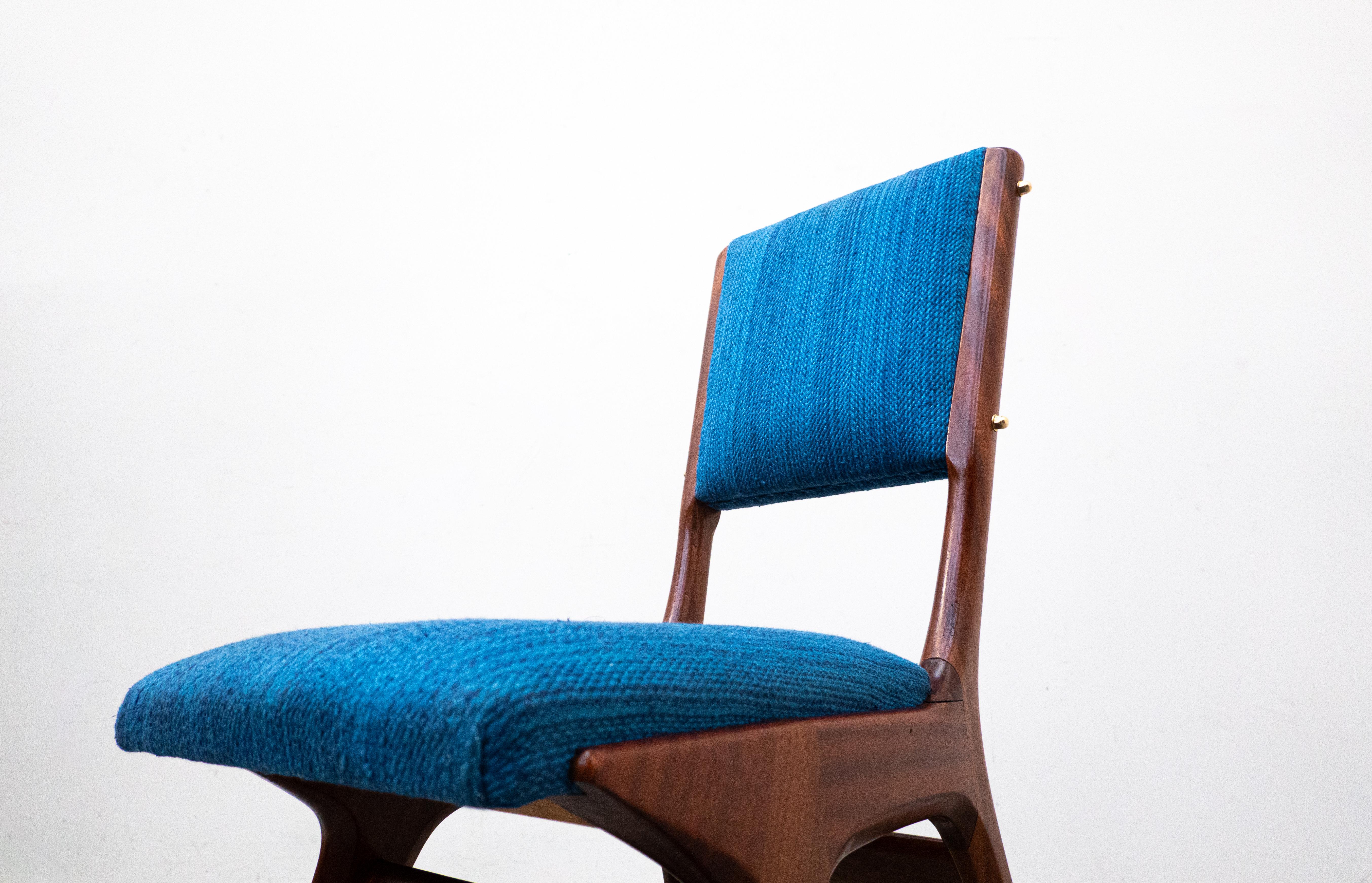 Fabric Set of 6 Blue Chairs Model 634 by Carlo de Carli for Cassina, Italy, 1950s For Sale