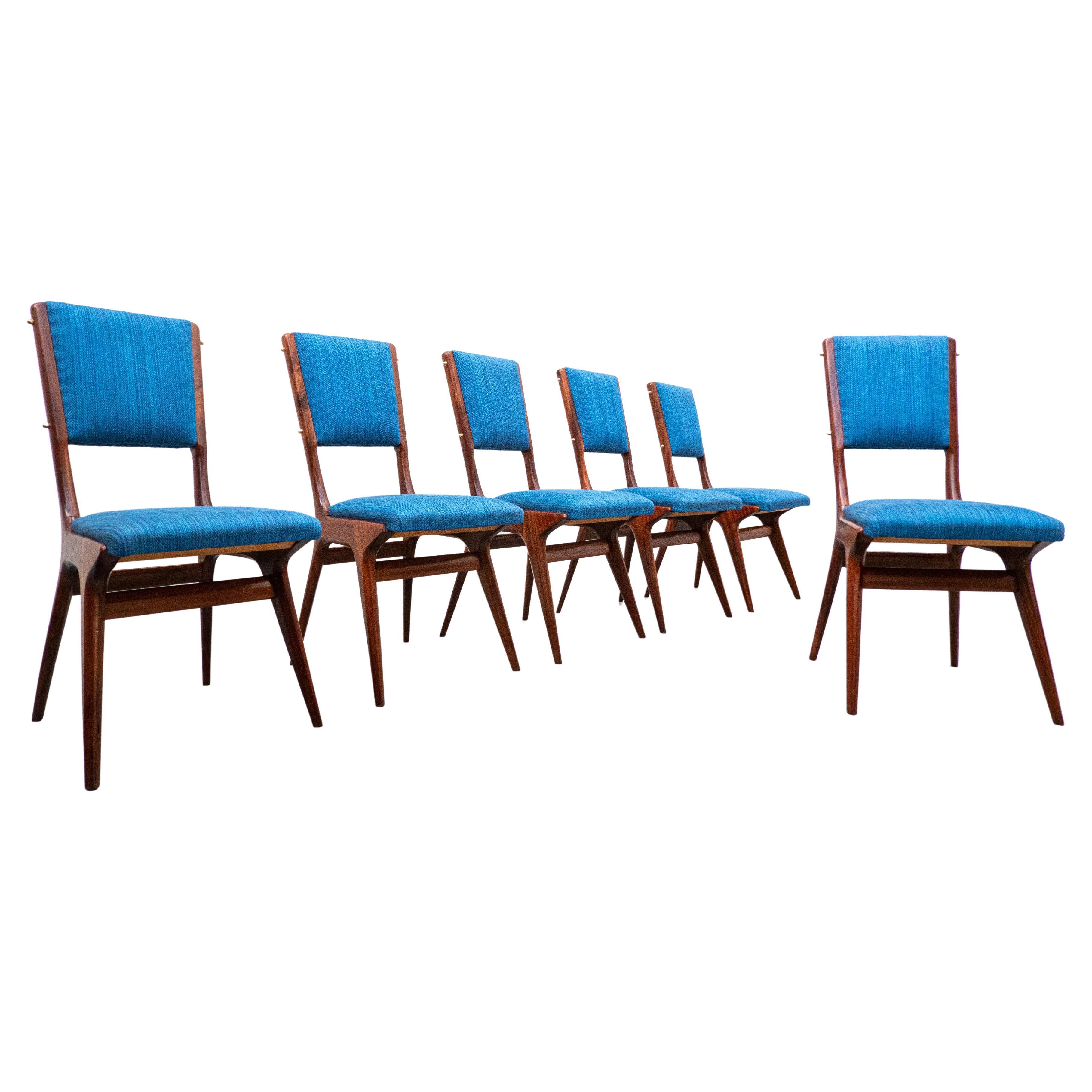 Set of 6 Blue Chairs Model 634 by Carlo de Carli for Cassina, Italy, 1950s