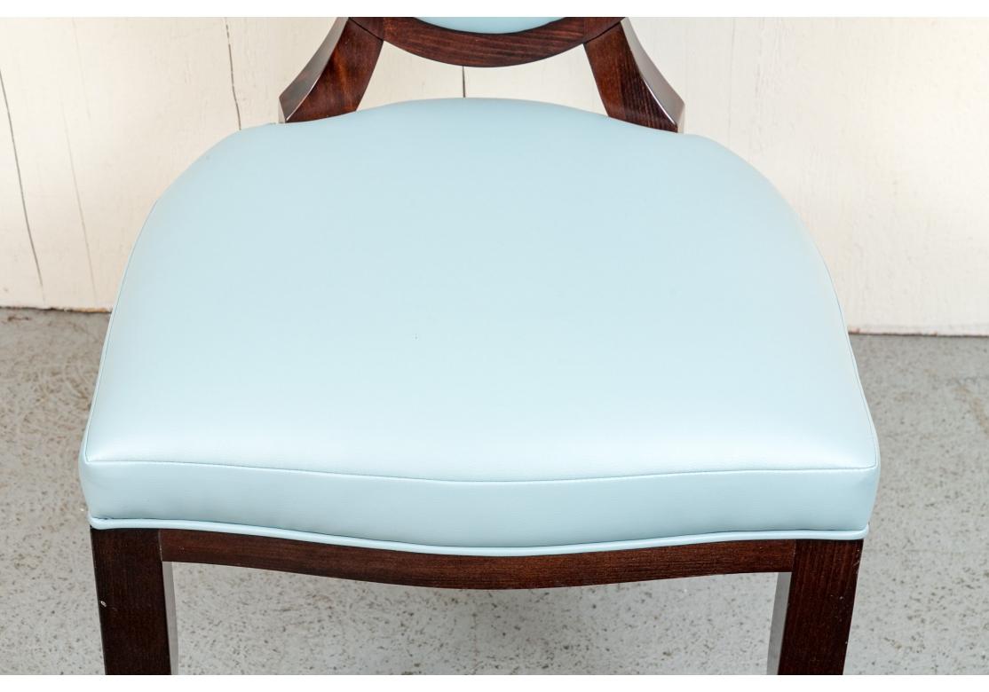 Six Barbara Barry Baker Tiffany Blue Leather Dining Chairs For Sale 5